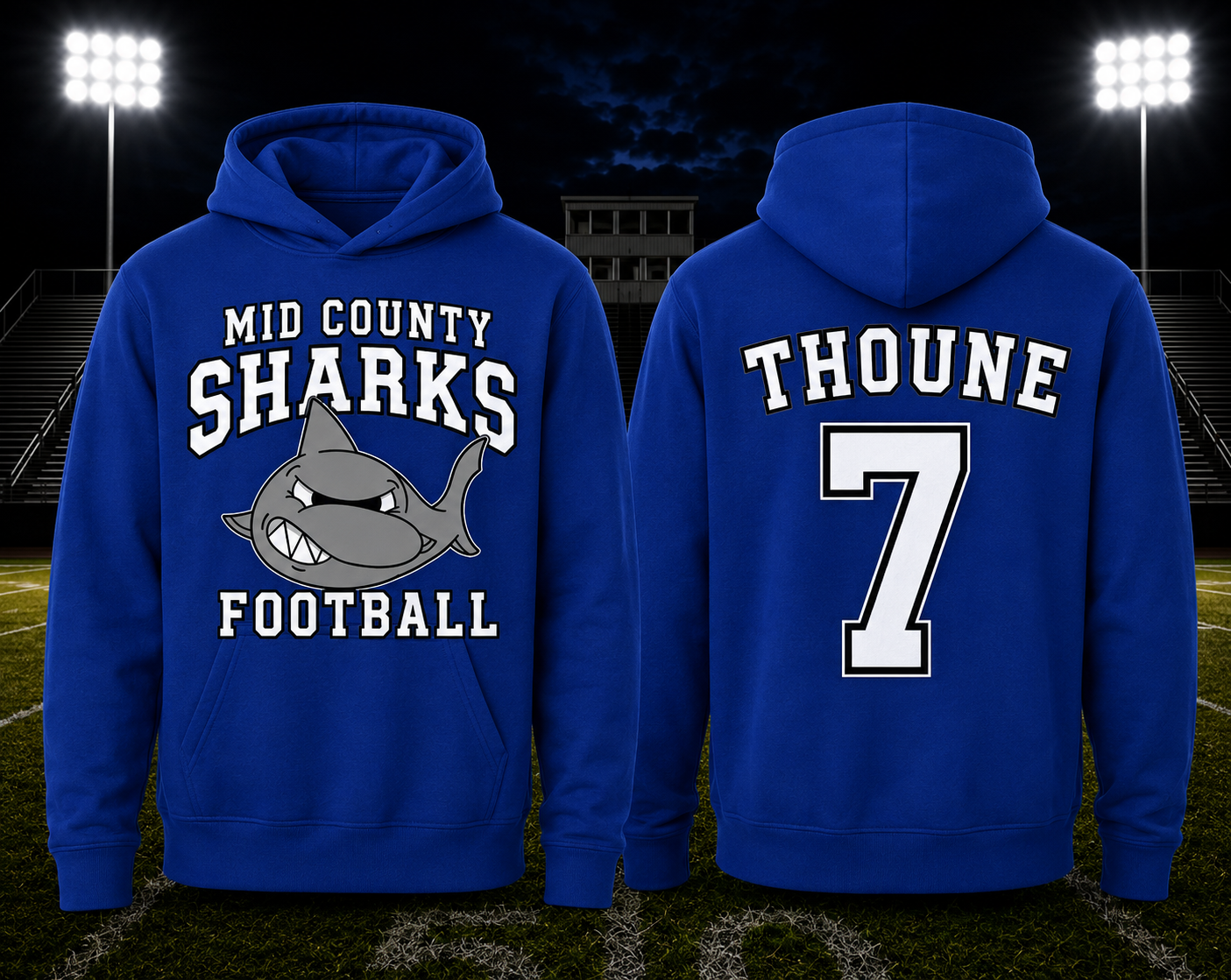 Sharks Port & Co® Performance Fleece Pullover Hooded Sweatshirt — Old School Blue
