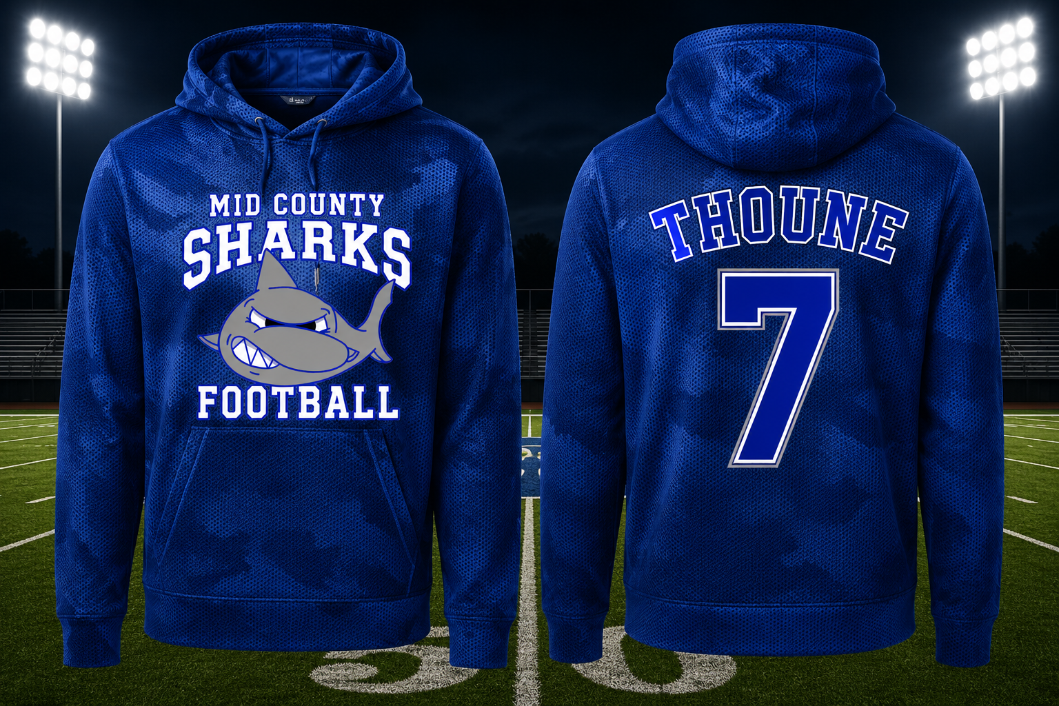 Sharks Sport-Tek® Sport-Wick® CamoHex Fleece Hooded Pullover — Old School Blue