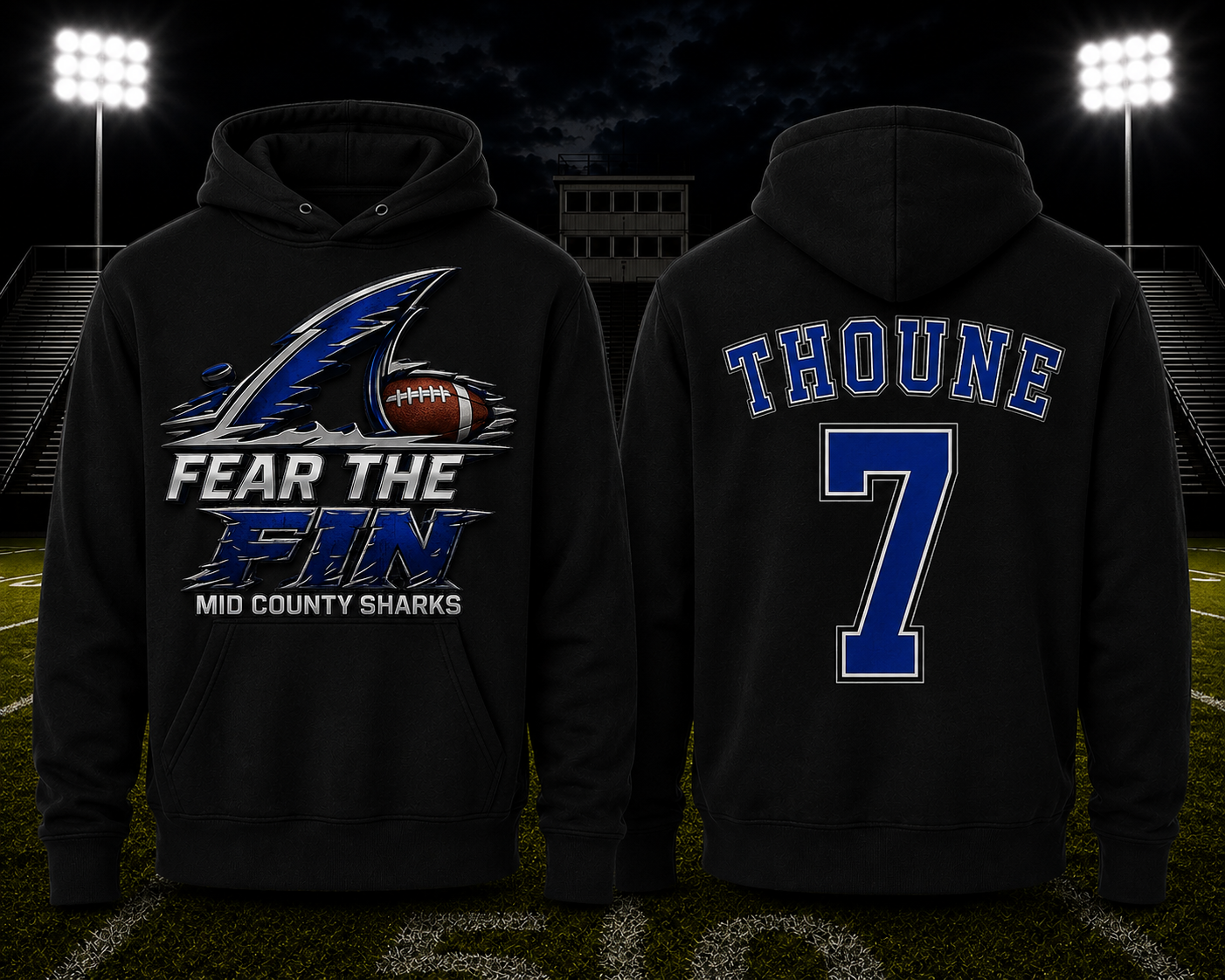 Sharks Port & Co® Performance Fleece Pullover Hooded Sweatshirt — Fear the Fin