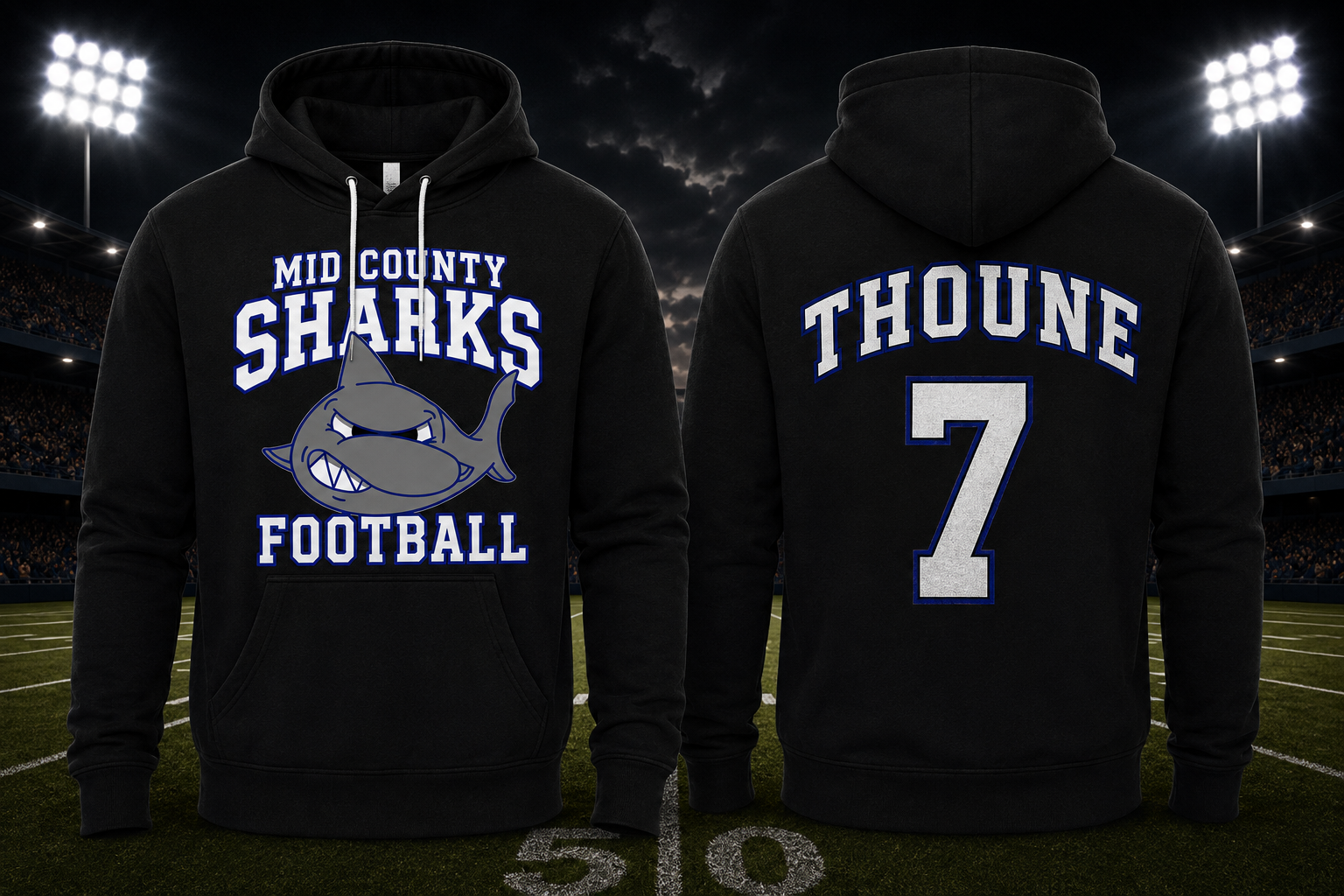 Sharks Bella+Canvas® Sponge Fleece Hoodie — Old School Blue