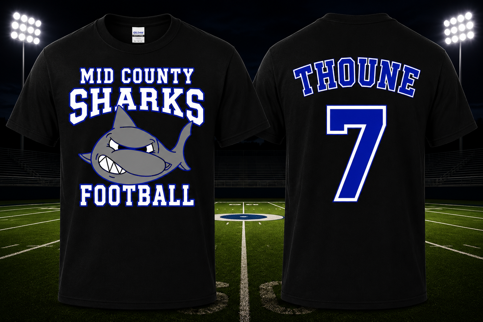 Sharks Jerzees Ultimate™ Youth Ring Spun T-Shirt — Old School Blue