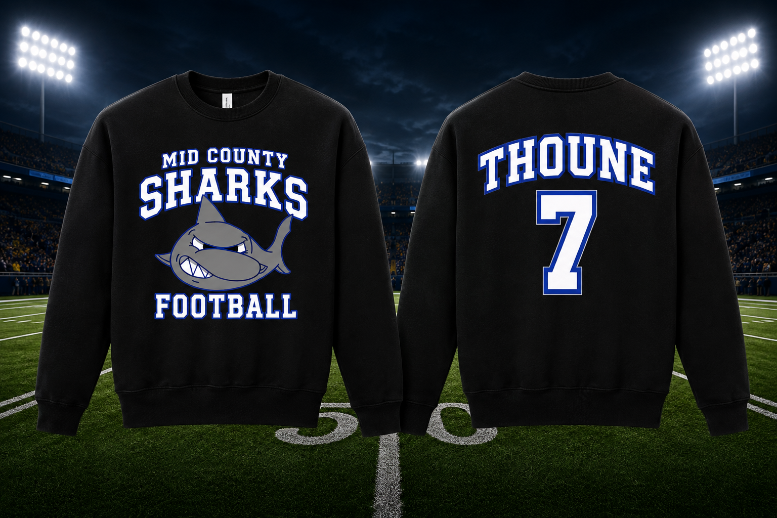 Sharks Bella+Canvas® Sponge Fleece Crewneck — Old School Blue