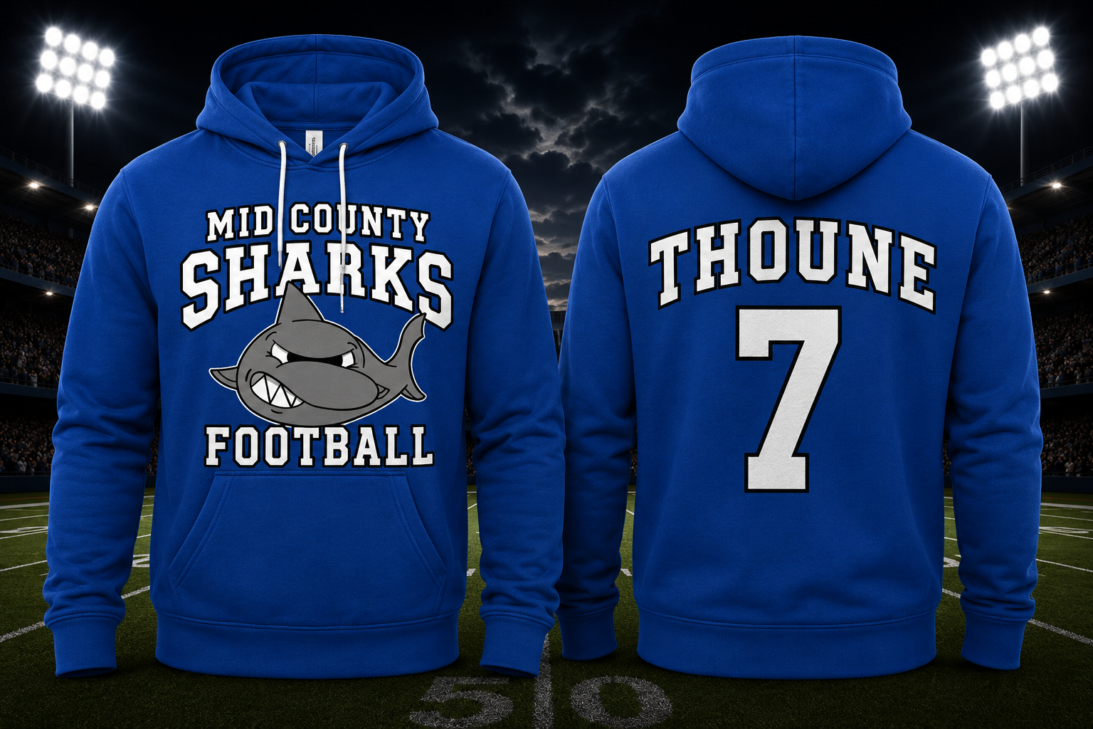 Sharks Bella+Canvas® Sponge Fleece Hoodie — Old School Black