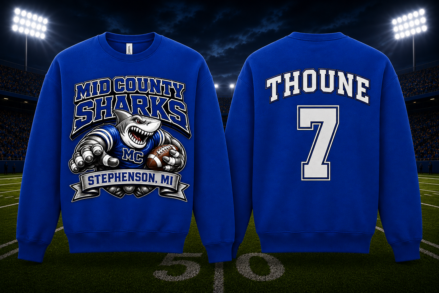 Sharks Bella+Canvas® Sponge Fleece Crewneck — New Sharks Logo