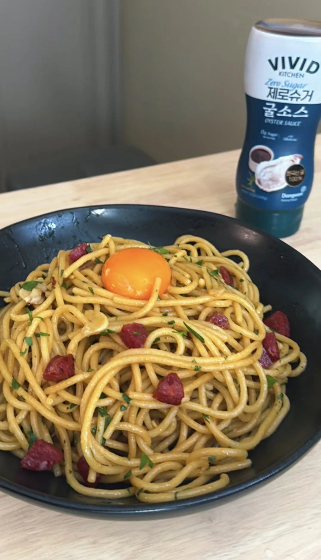 Aglio e Olio with Lap Cheong and  Oyster Sauce