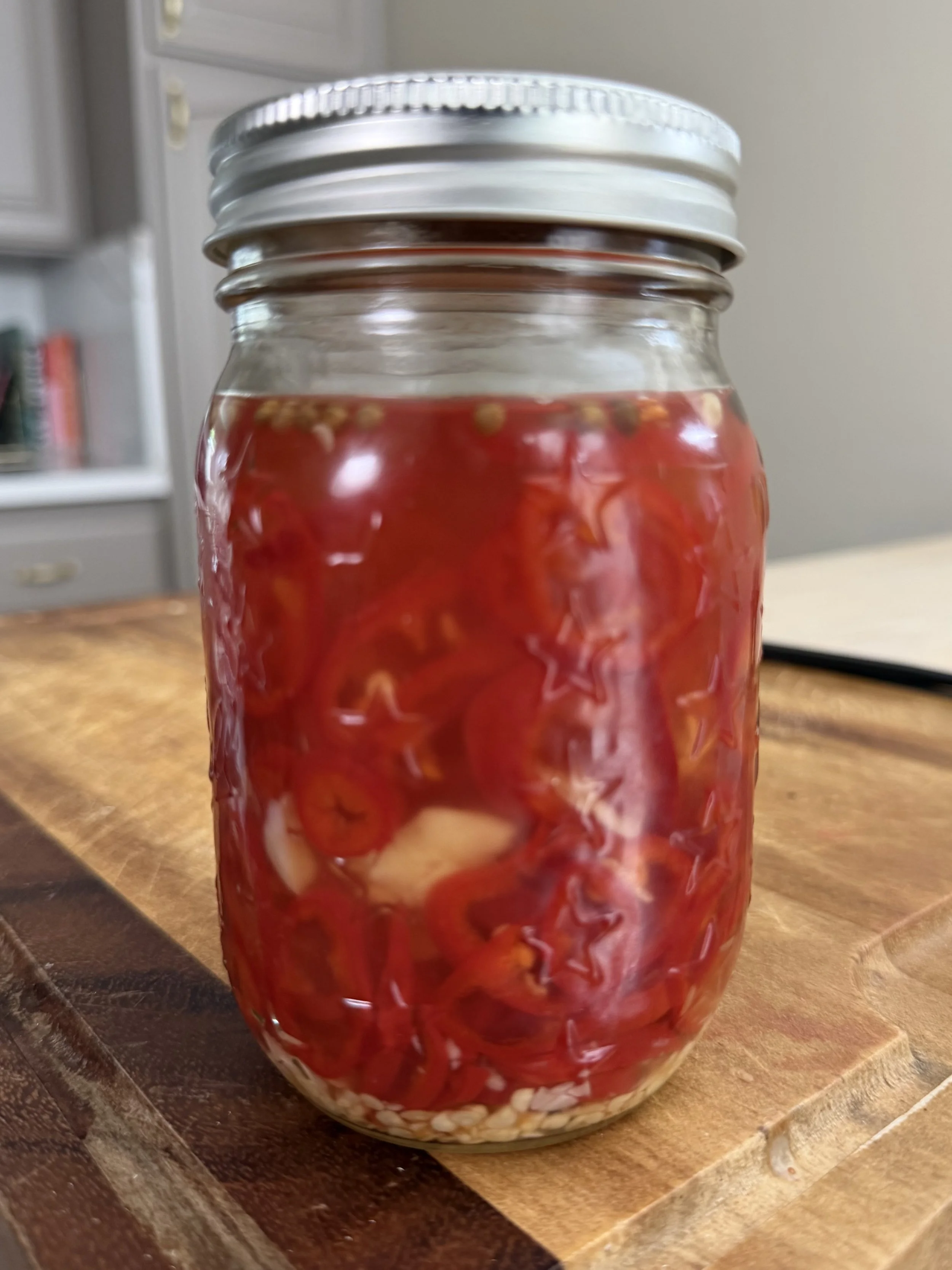 Pickled Red Fresno Chili Peppers