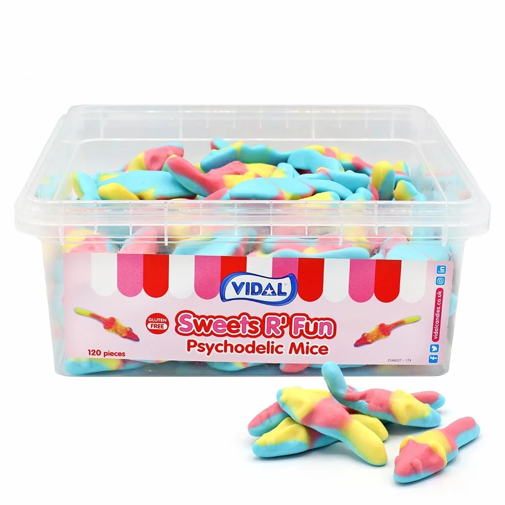 Psychodelic Mice -780g (approx. 120 pieces)
May contains traces of Milk. May contain Mustard and Soya.
Gluten Free.