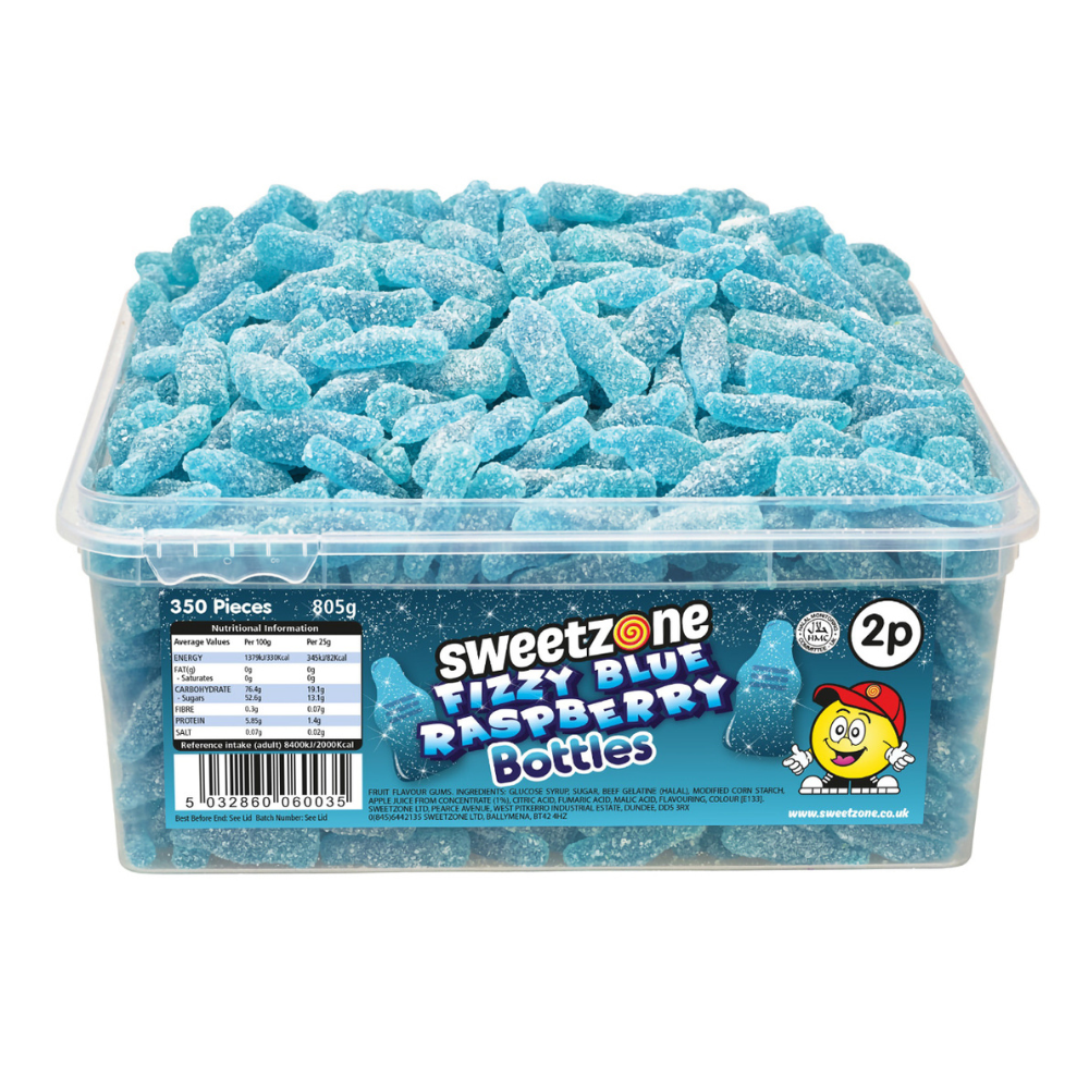 Fizzy Blue Raspberry Bottles - 805g (approx. 350 pieces)
Halal.