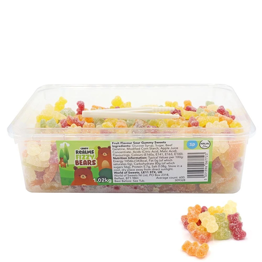 Fizzy Bears - 1.02kg (approx. 600 pieces)
No Artificial Colours.
Halal.