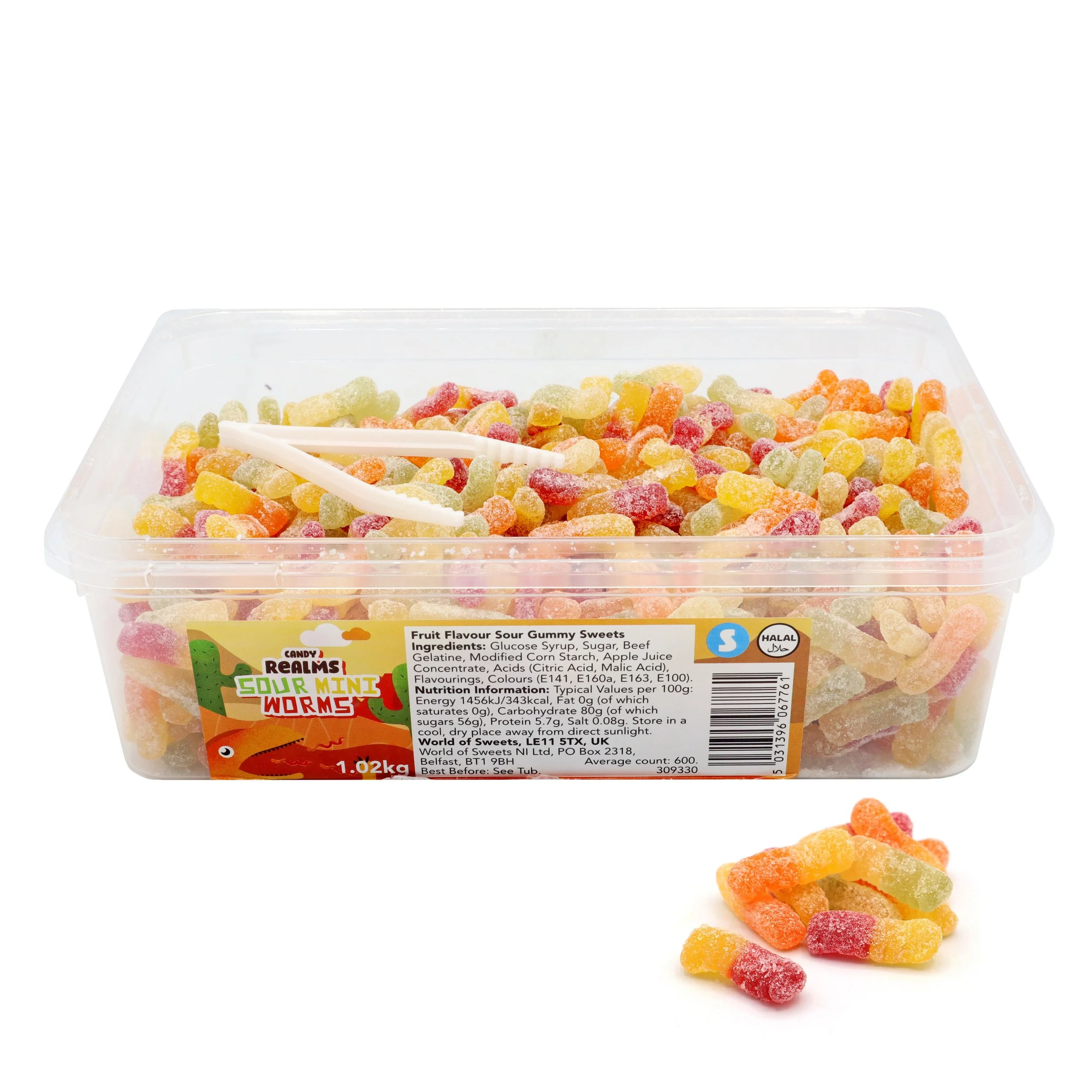 Sour Mini Worms - 1.02kg (approx. 600 pieces)
No Artificial Colours.
Halal.
