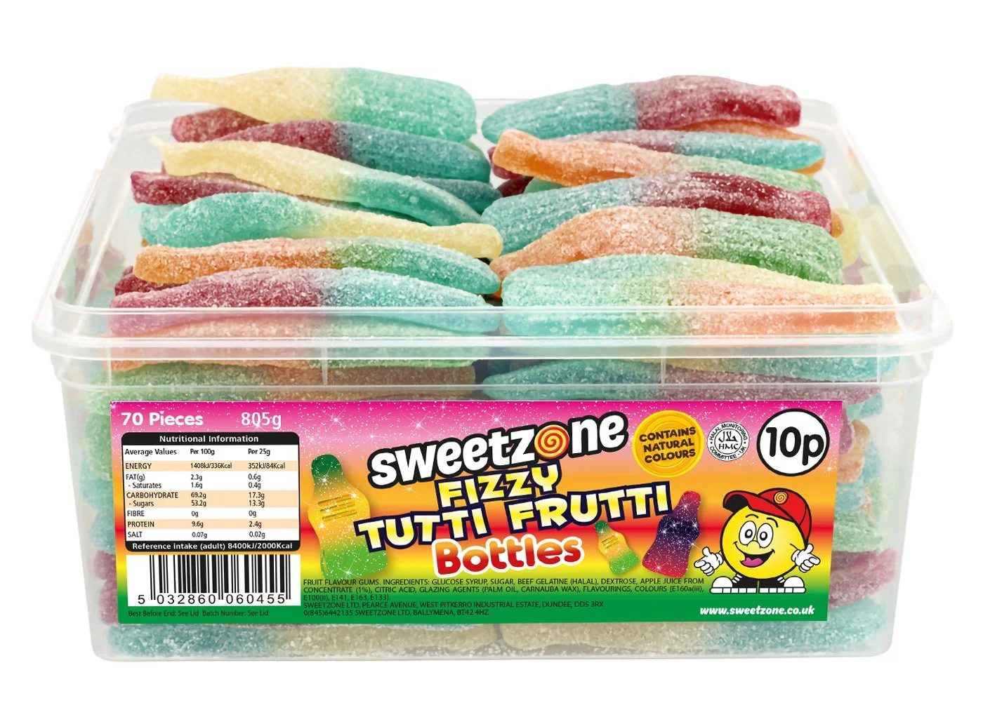 Tutti Frutti Bottles - 805g (approx. 75 pieces)
Halal.