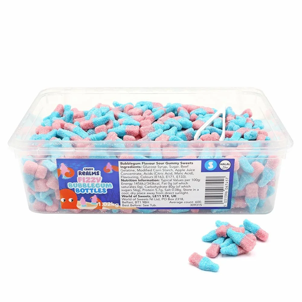 Fizzy Bubblegum Bottles - 1.02kg (approx. 600 pieces)
Halal.