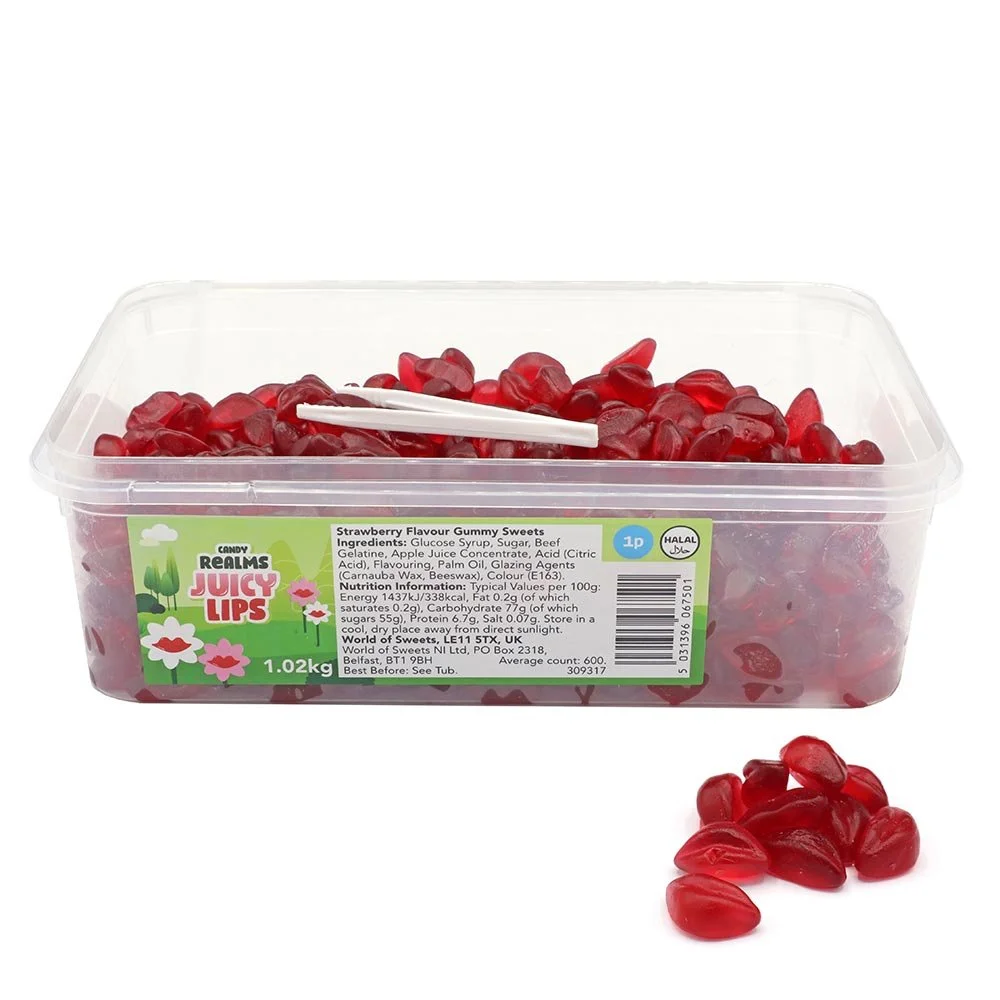 Jelly Lips - 1.02kg (approx. 600 pieces)
No Artificial Colours. 
Halal.