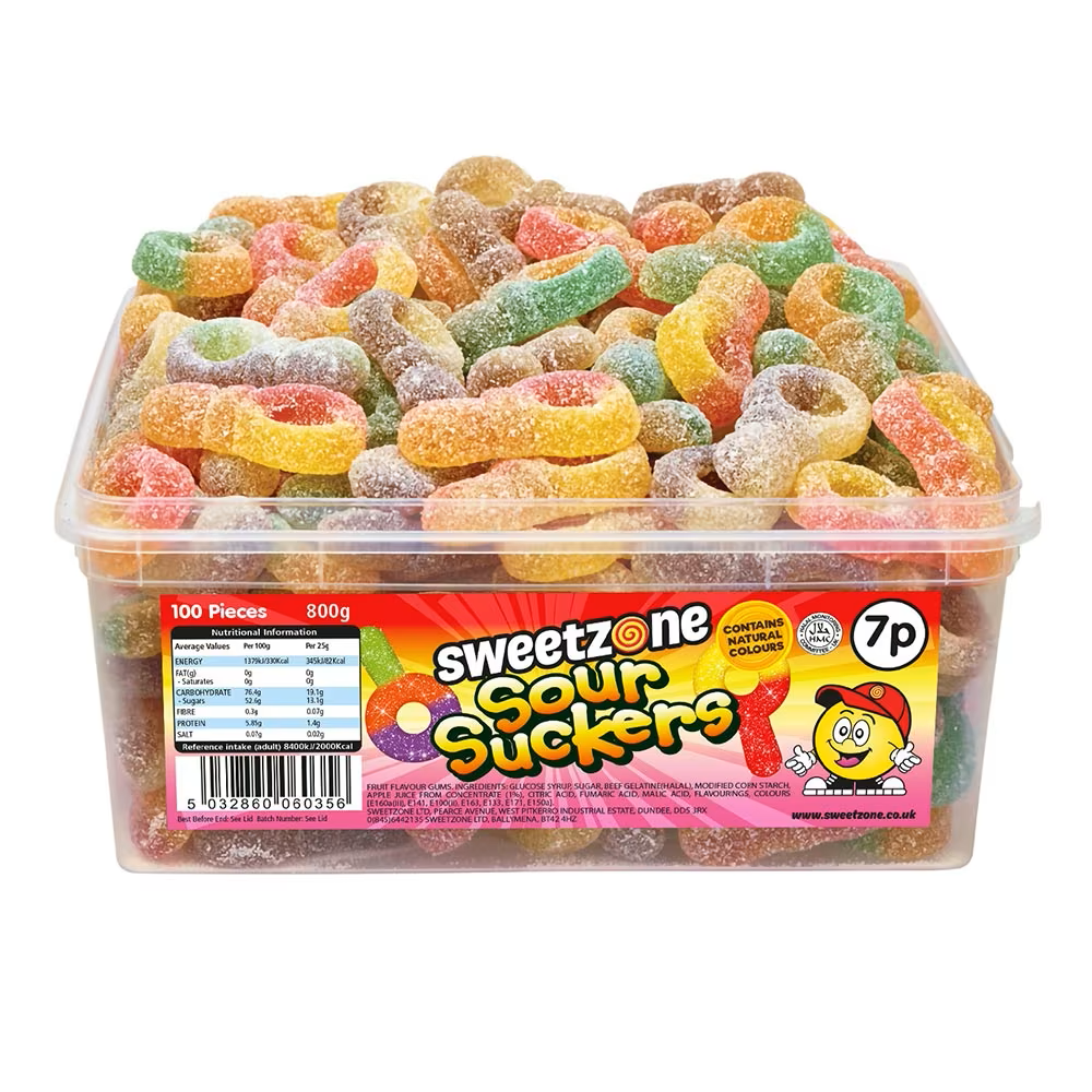 Sour Suckers - 800g (approx. 100 pieces)
Halal.