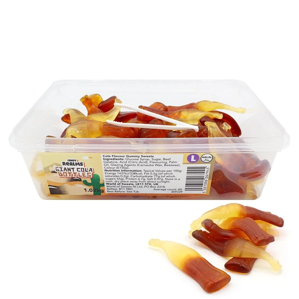 Giant Cola Bottles - 1.02kg (approx. 60 pieces)
No Artificial Colours. 
Halal.