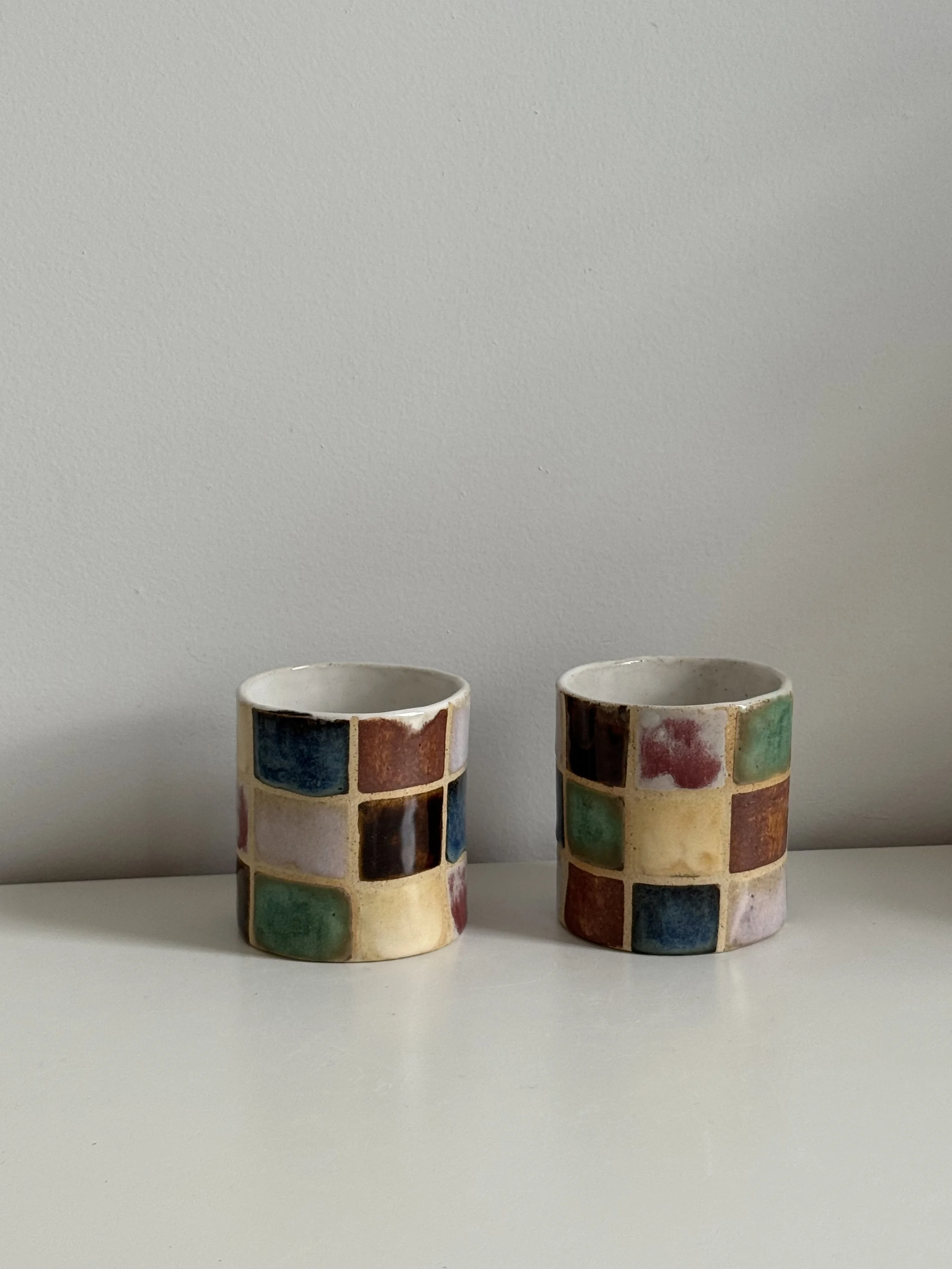 Hanmade Checkered Ceramic Cup Set