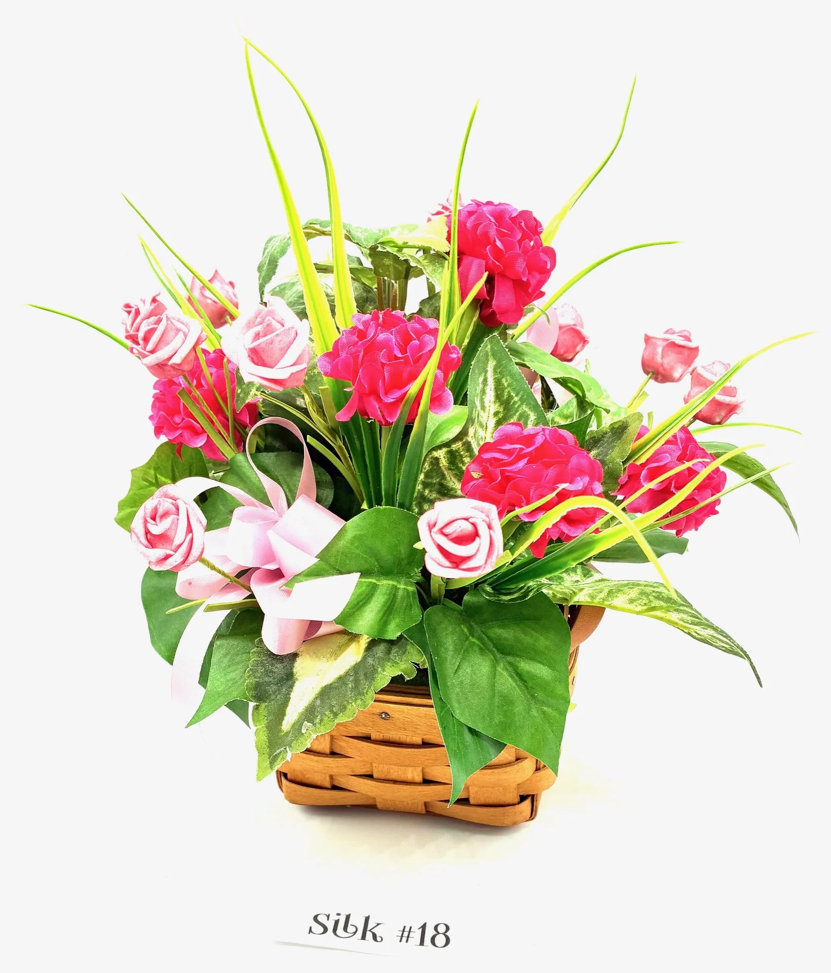 Sweet Basil Basket & Silk Flowers Bouquet #18