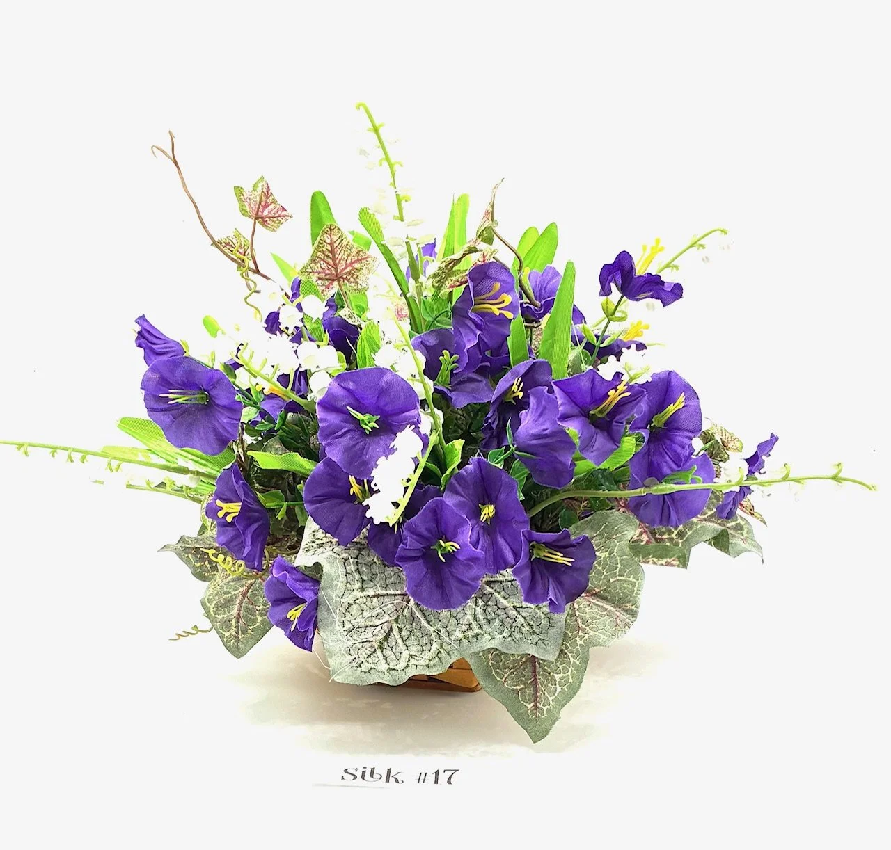 Sage Basket & Silk Flowers Bouquet #17