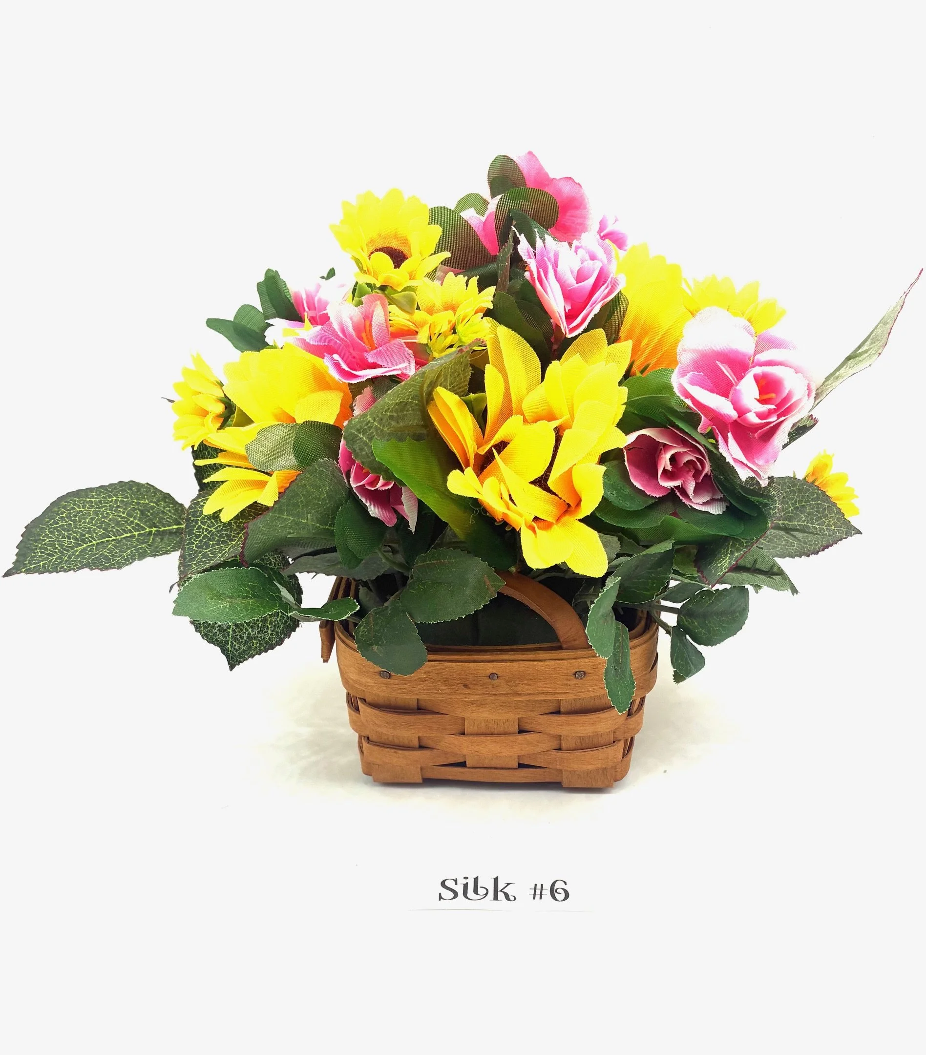 Sweet Basil Basket & Silk Flowers Bouquet #6