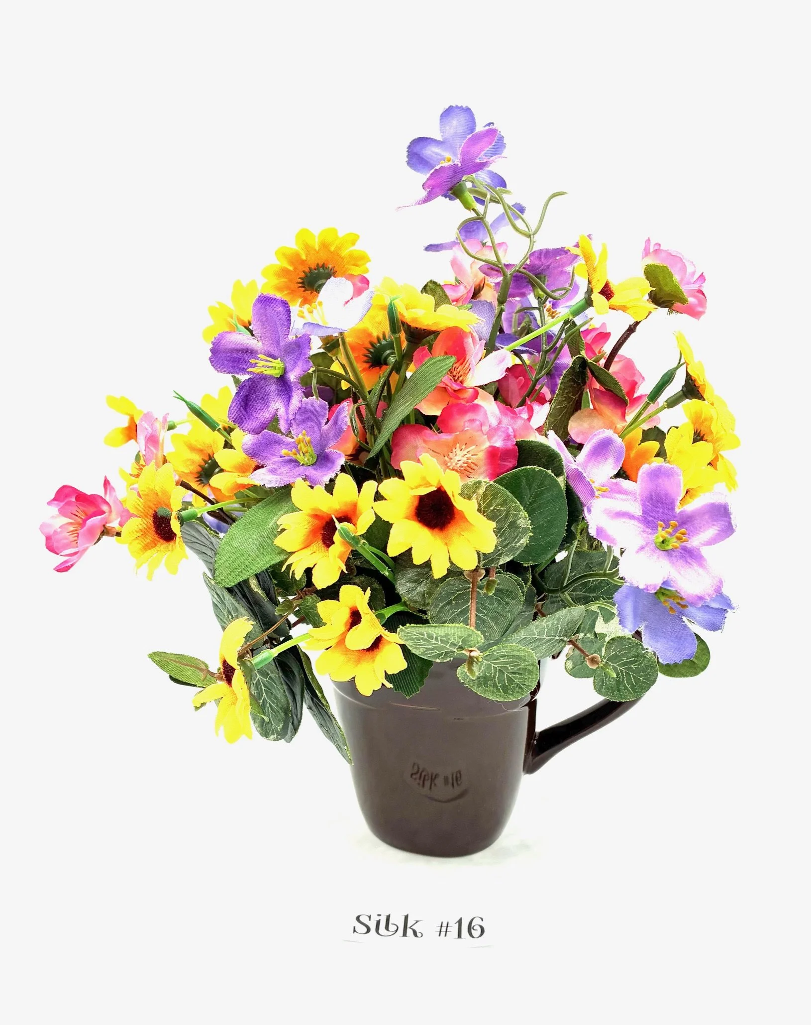 Black-eyed Susans & Cherry Blossoms Silk Flowers Bouquet in a Mug #16