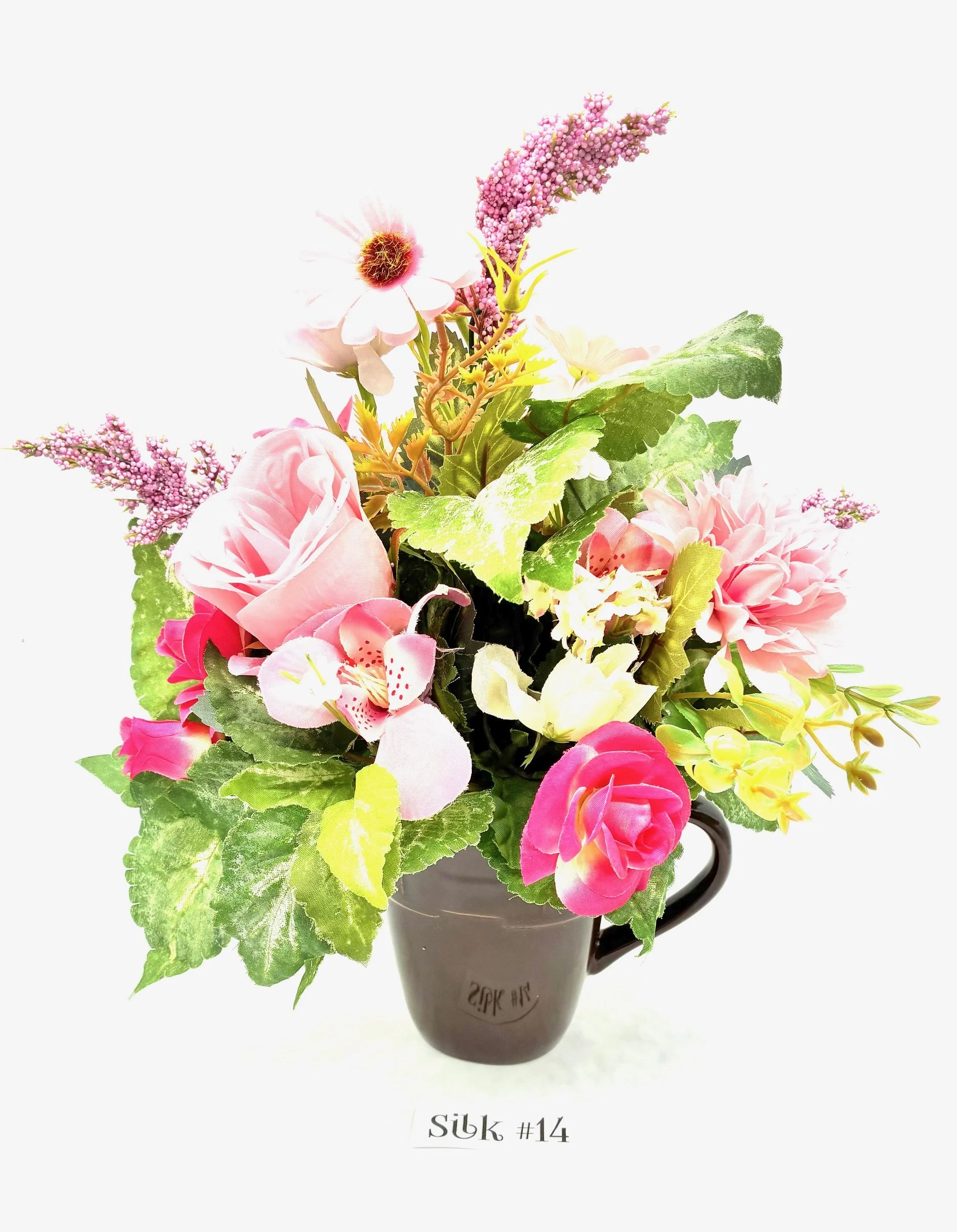 Roses, Daisies & Mums Silk Flowers Bouquet in a Mug #14
