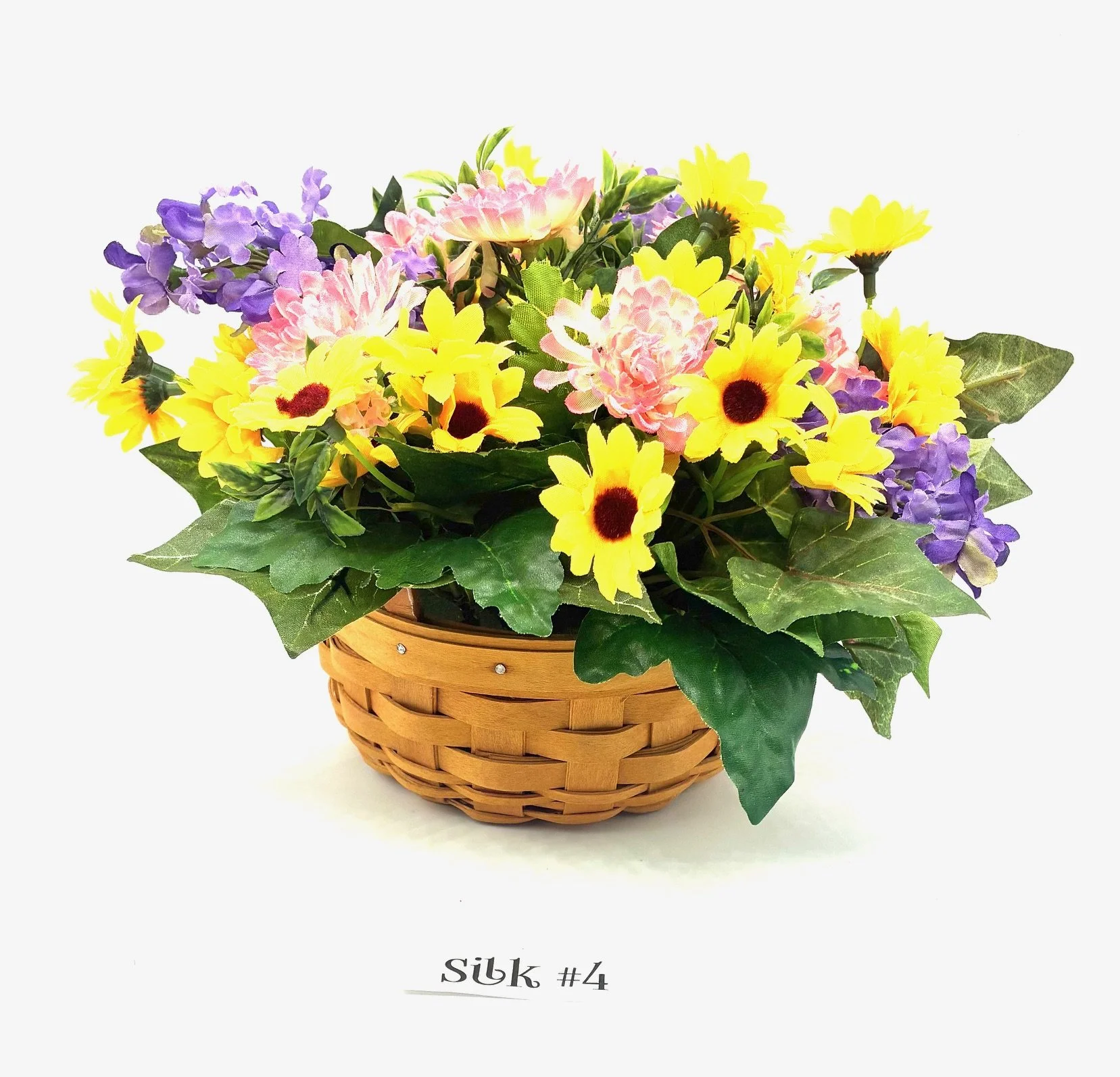 Saffron Basket & Silk Flowers Bouquet #4