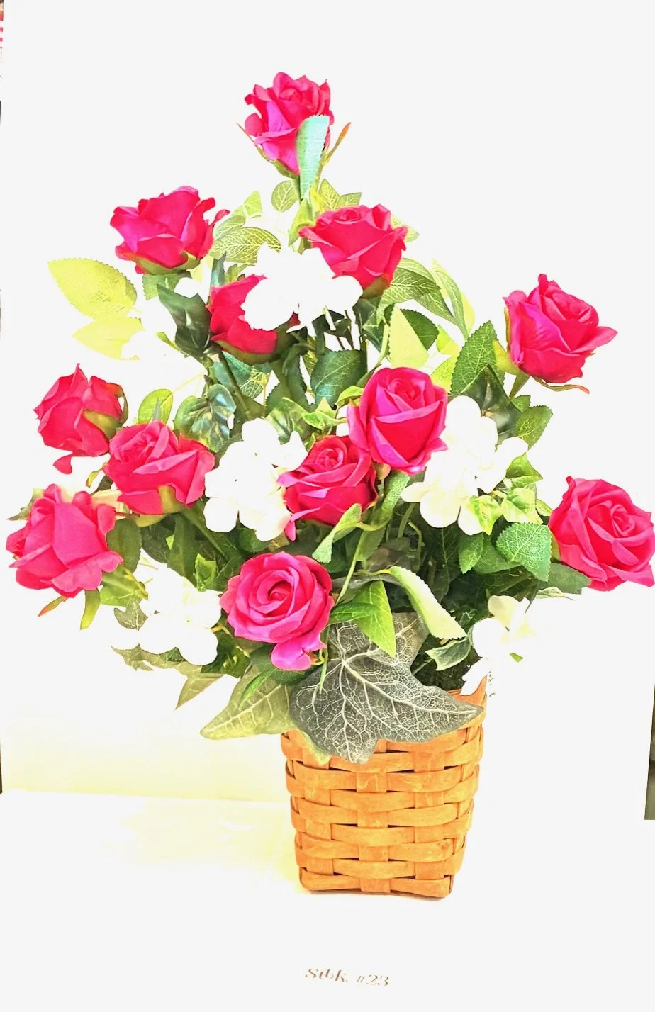 Small Spoon Basket & 1 Dozen Silk Rose Bouquet #23