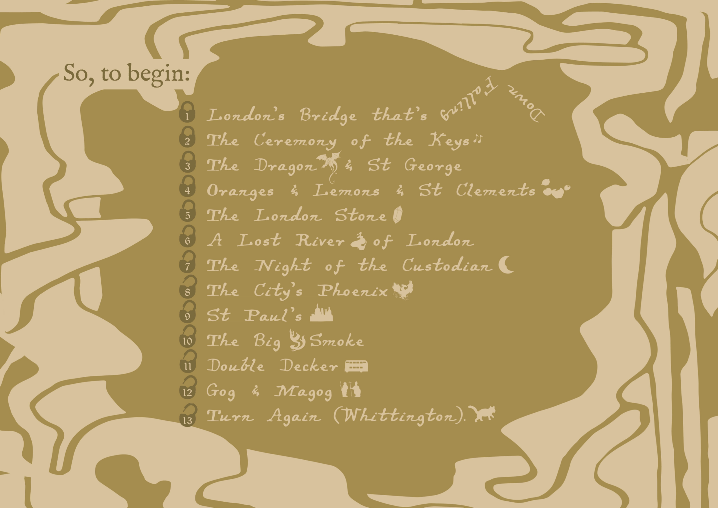 A contents page for London's Assorted Enigmas and Mythologies in Rhyme