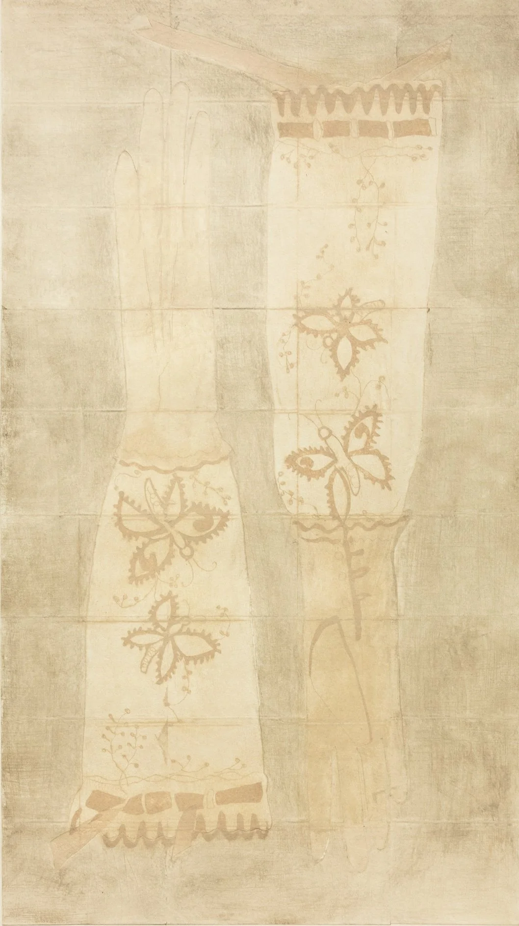 Evening Gloves (V&A Museum), 2025, Multi-Plate Tetra Pak Print (Collagraph & Drypoint), 45cm x 80cm