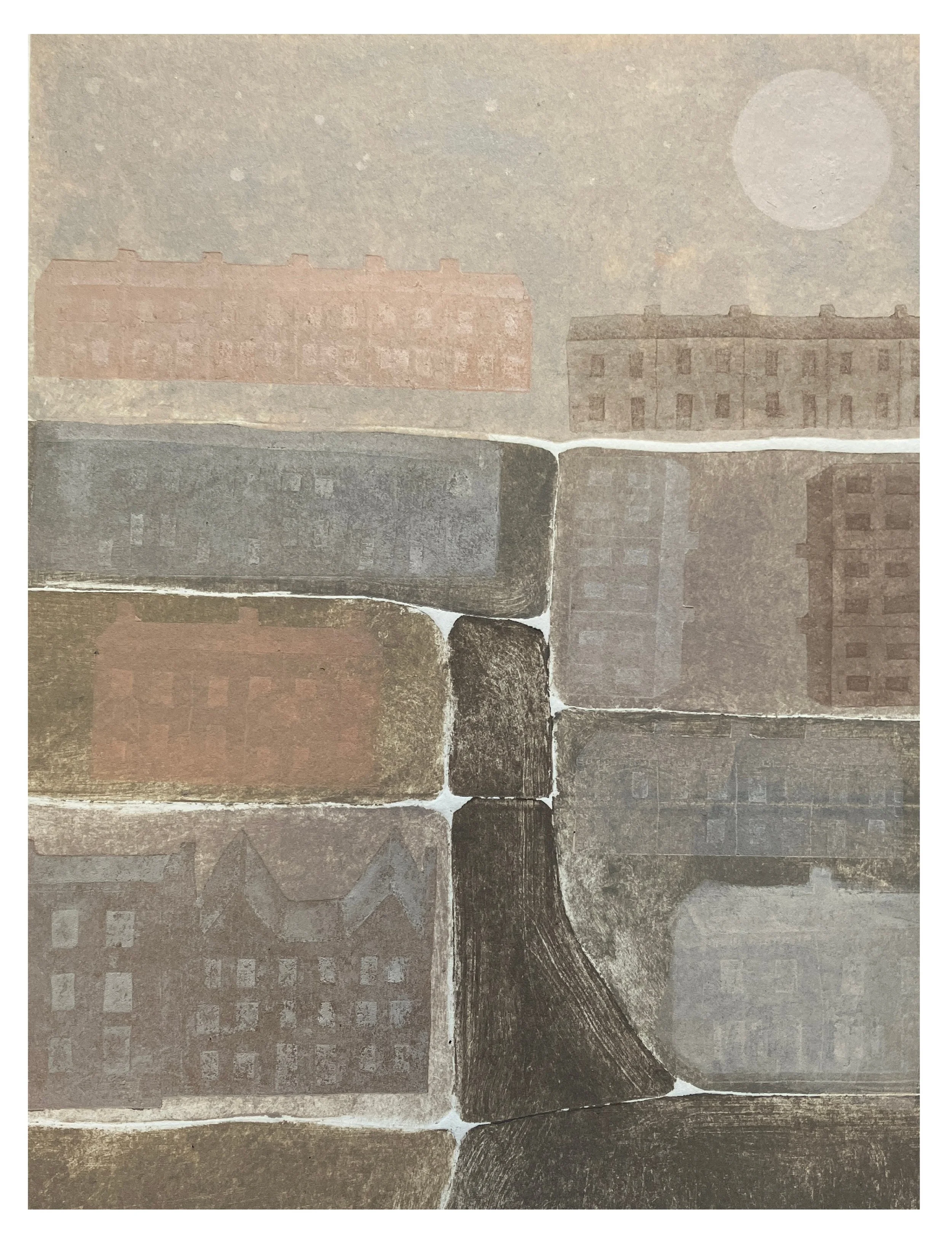 January Neighbourhood No. III, 2026, Multi-Plate Tetra Pak Print (Collagraph & Drypoint), 19cm x 24cm