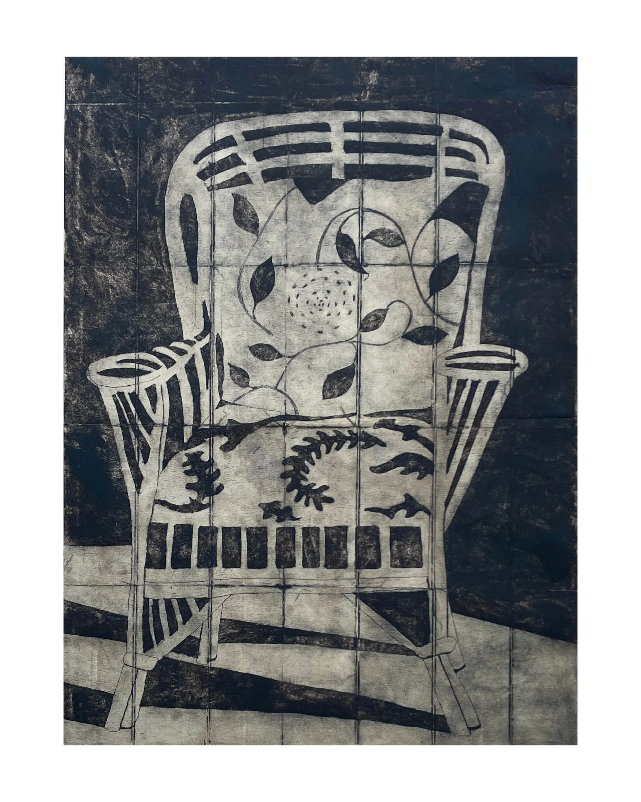 Cane Chair (Grey Variation), 2026, Tetra Pak Print (Collagraph & Drypoint), 61cm x 83cm 