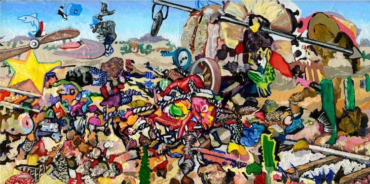 Horse Ties Camel To Tracks. 2006. Acrylic on Panel. Actual Size series.