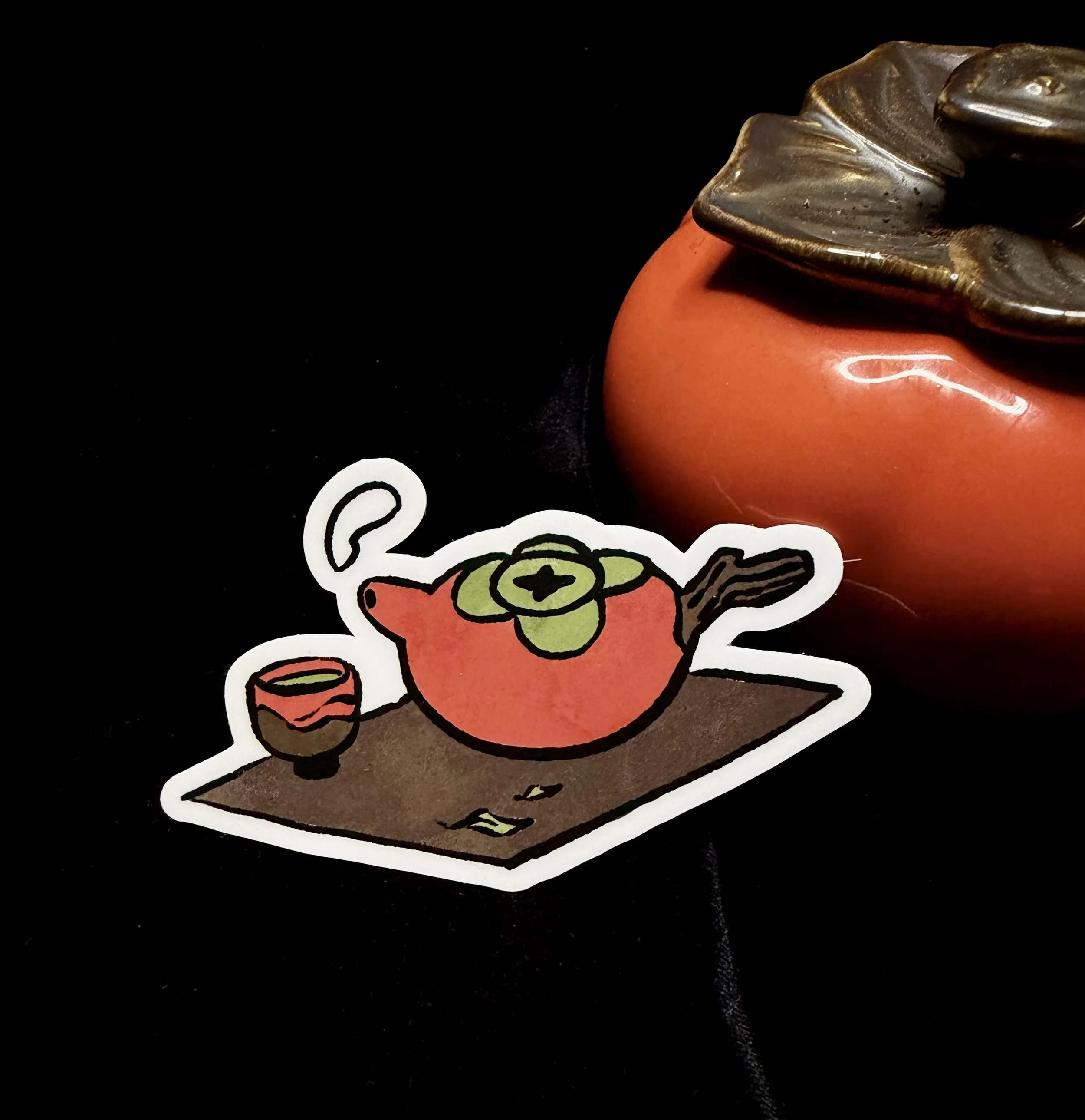 Persimmon Teapot Vinyl Sticker