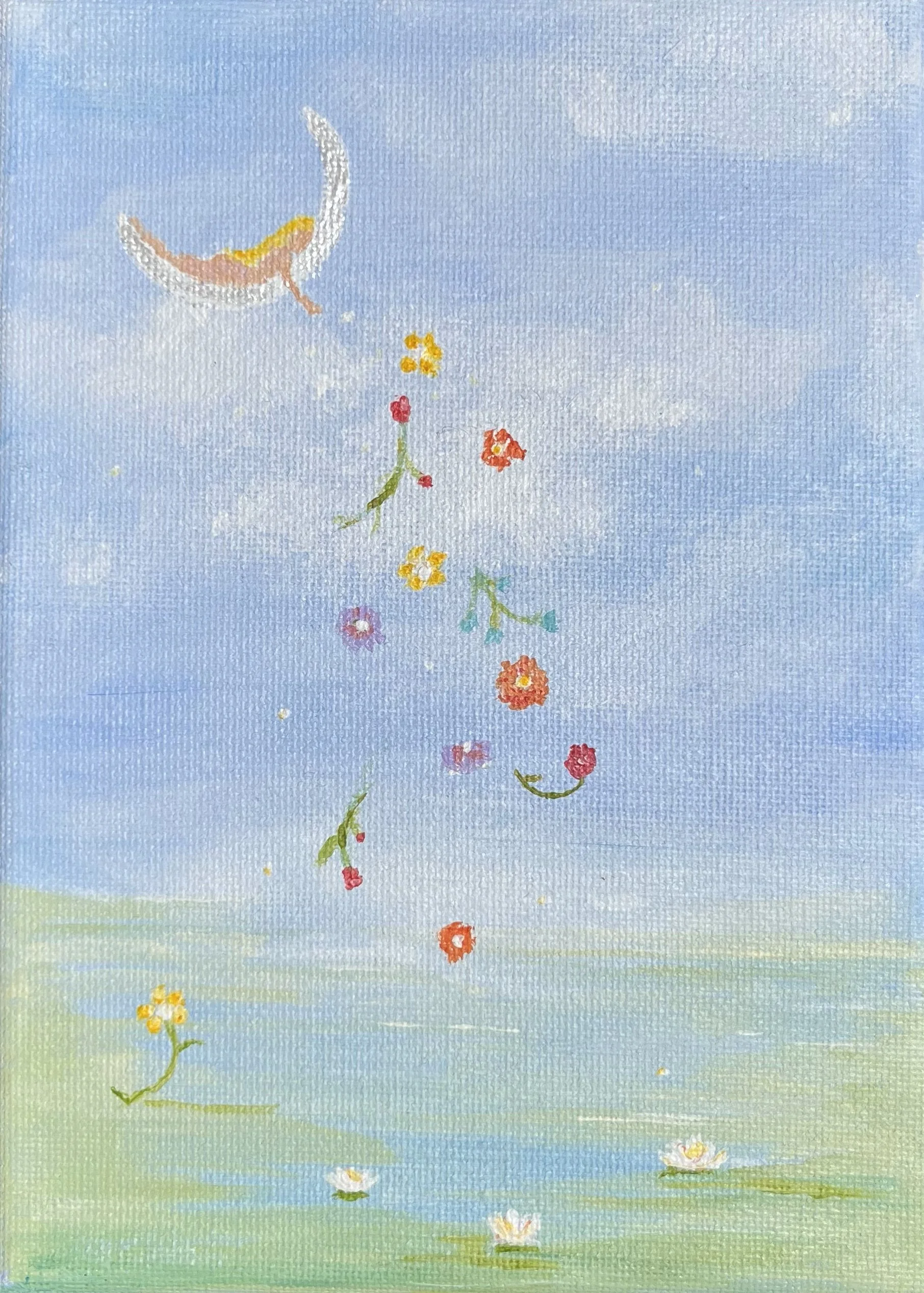 Moonlit Flowerfall, 5x7 Original