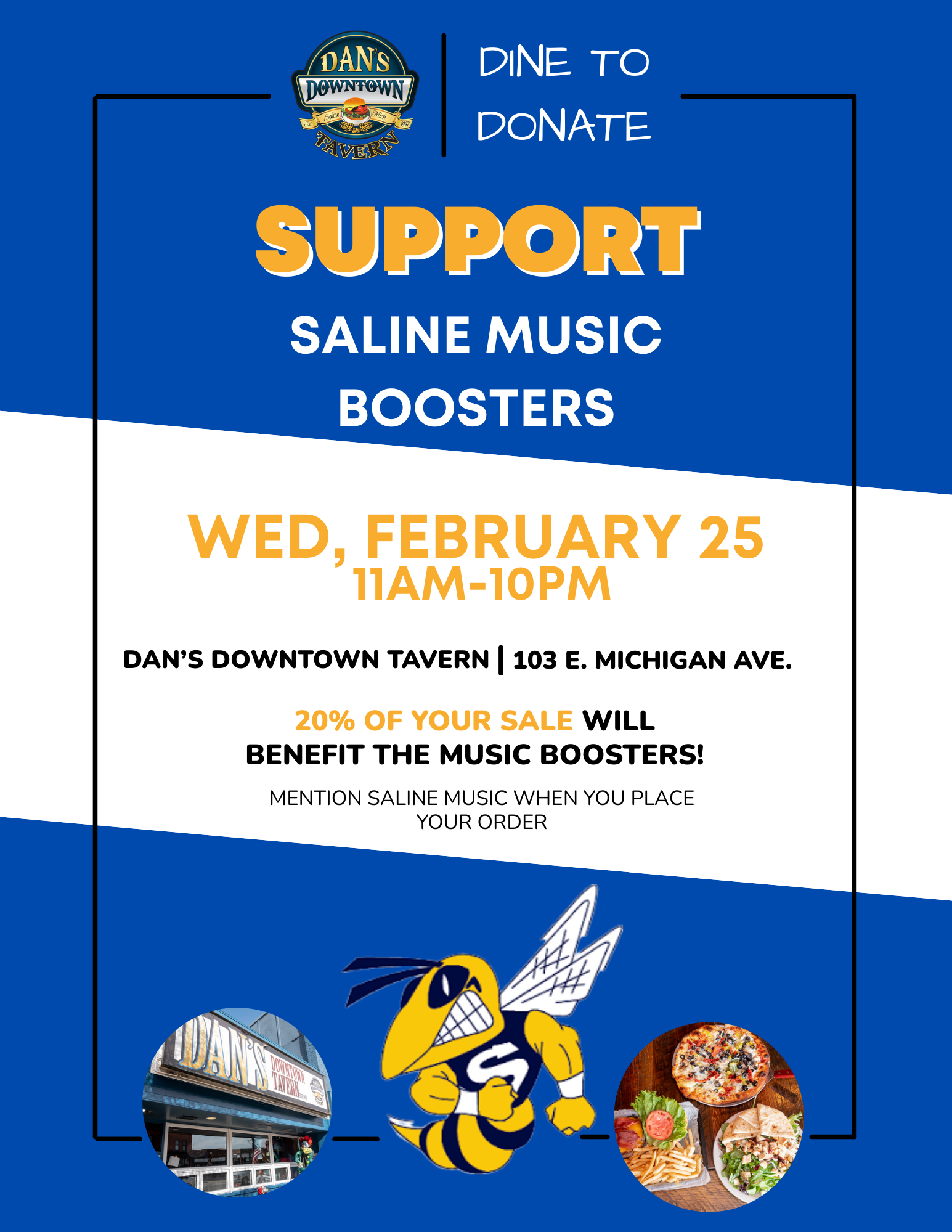 Feb 25th: Dine and Donate at Dan’s Downtown Tavern