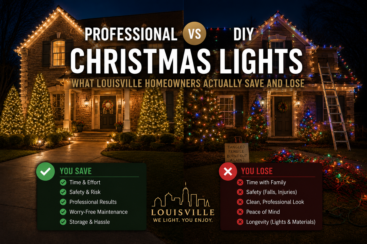 Professional vs DIY Christmas Lights: Louisville Guide