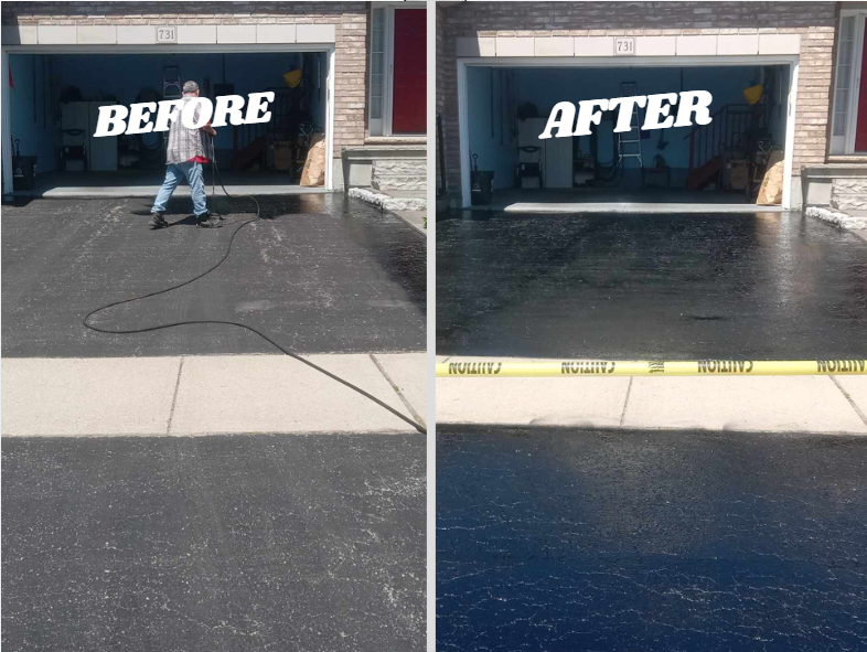      Before & After image of sealed driveway
