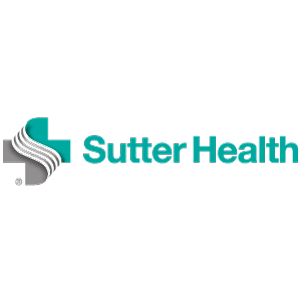 Sutter Health logo with a teal and gray abstract 'S' and black text on a black background.