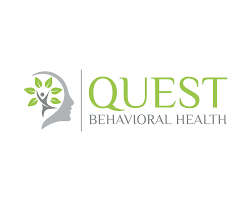 Logo for QUEST Behavioral Health featuring a stylized tree and a human profile in gray and green.