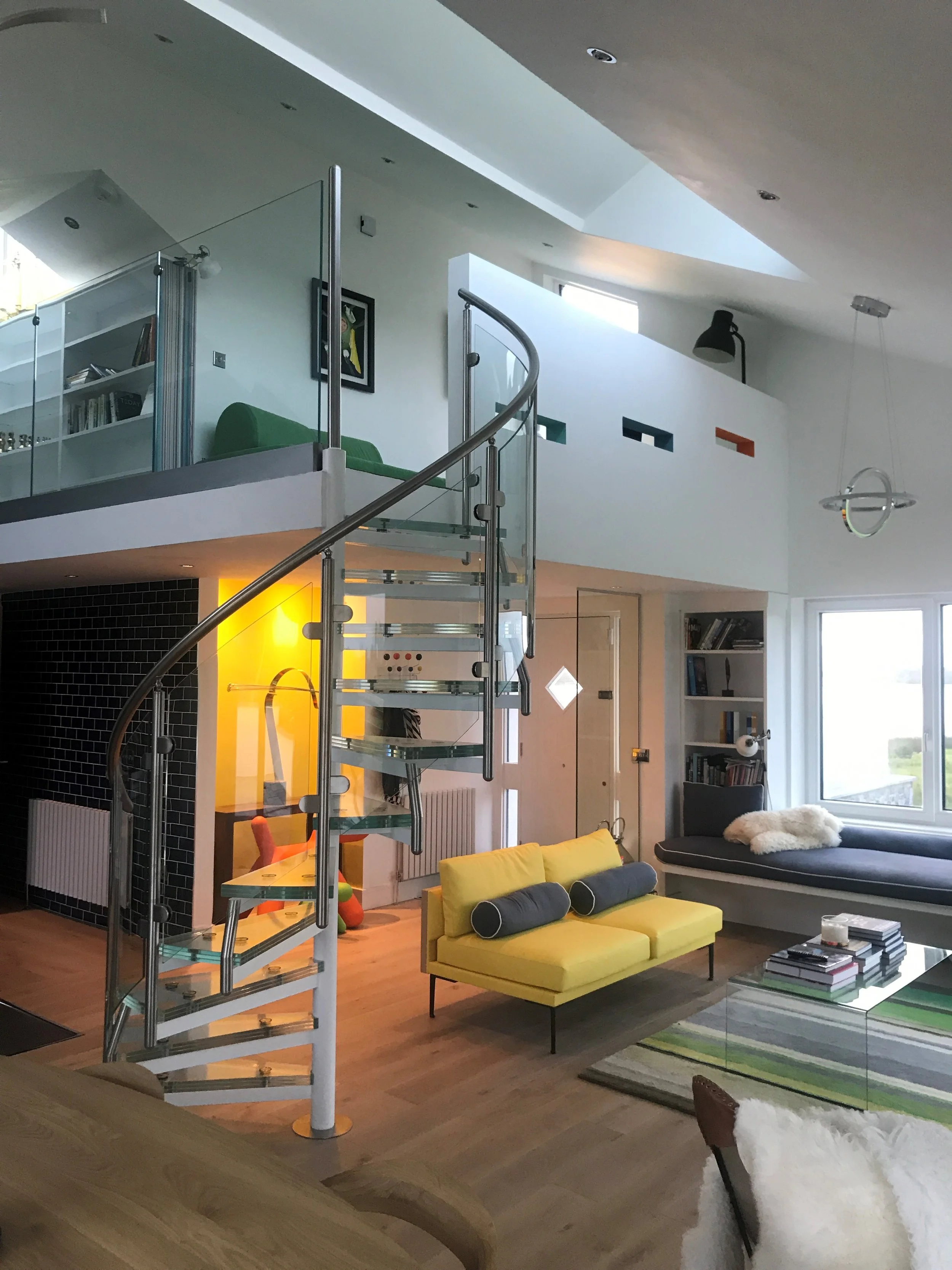 Lough Derg Orbital
'Orbital' model model Spiral Stairs with Stainless Steel Handrail, Curved Glass Balustrade and Glass Treads