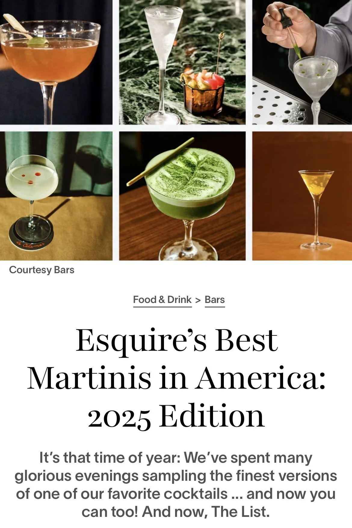 Esquire’s Best Martinis in America: 2025 Edition
