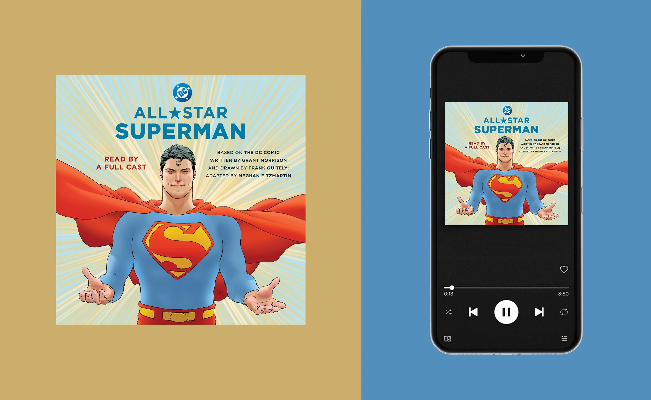Art direction and type design created to align with DC’s visual style for the All Star Superman audiobook.