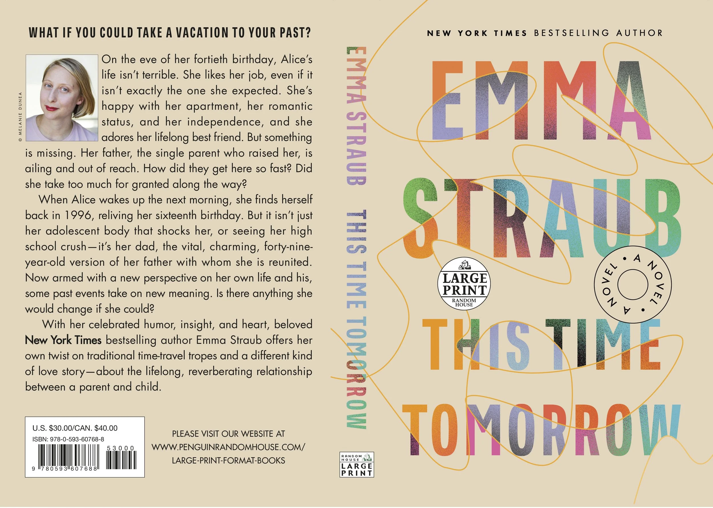 Typeset Large Print cover packaging designed to meet ADA accessibility standards for This Time Tomorrow. (Original cover design not by me; reimplemented for Large Print.)