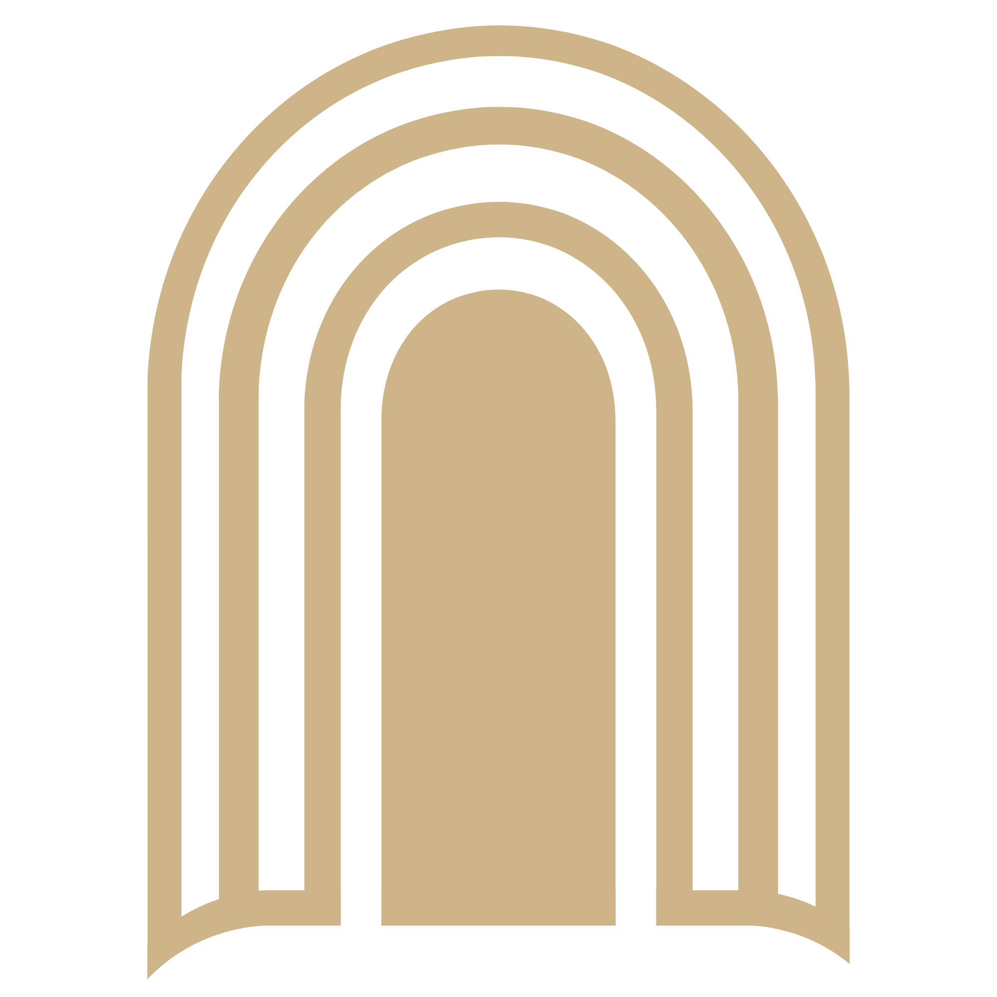 Minimalist beige and white arched door design with concentric arches.