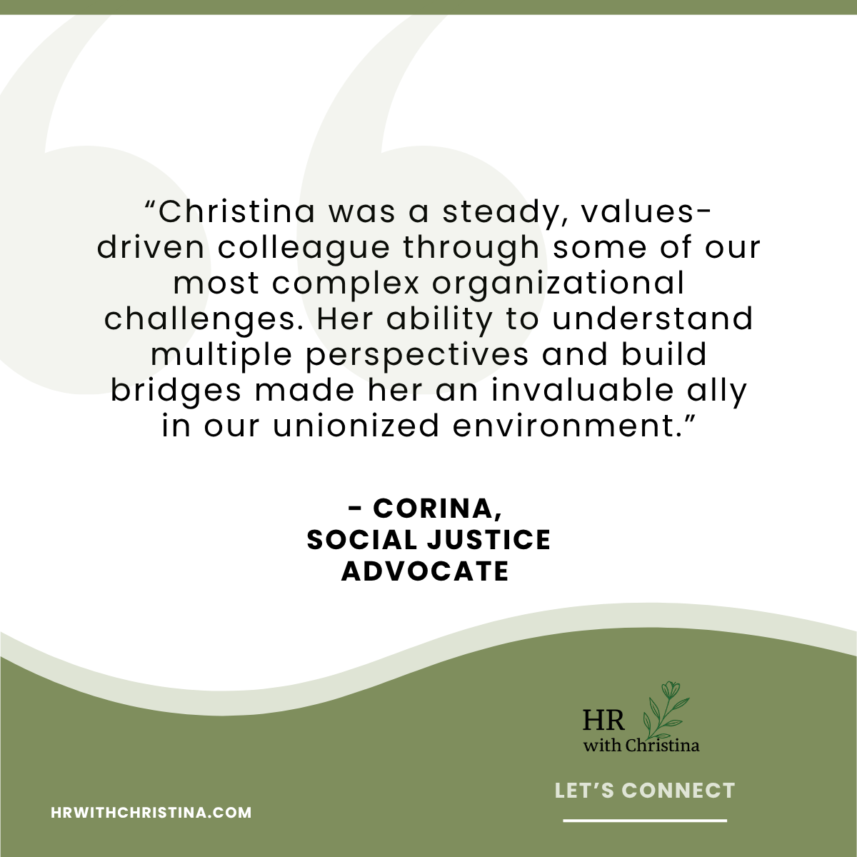 “Christina was a steady, values-driven colleague through some of our most complex organizational challenges. Her ability to understand multiple perspectives and build bridges made her an invaluable ally in our unionized environment.”