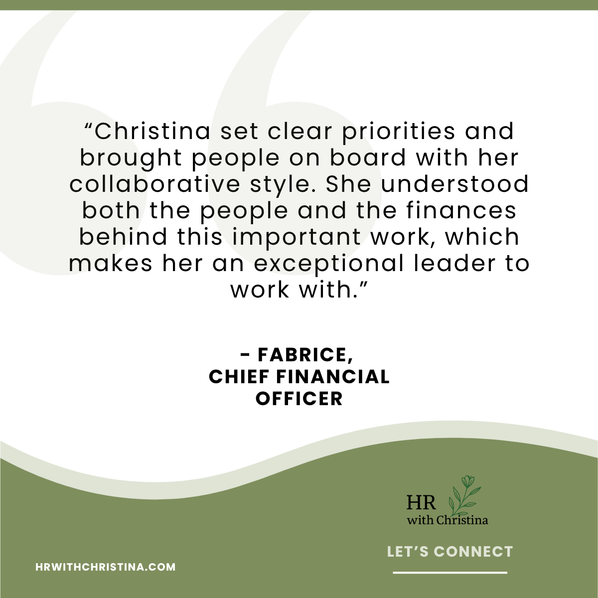 “Christina set clear priorities and brought people on board with her collaborative style. She understood both the people and the finances behind this important work, which makes her an exceptional leader to work with.”