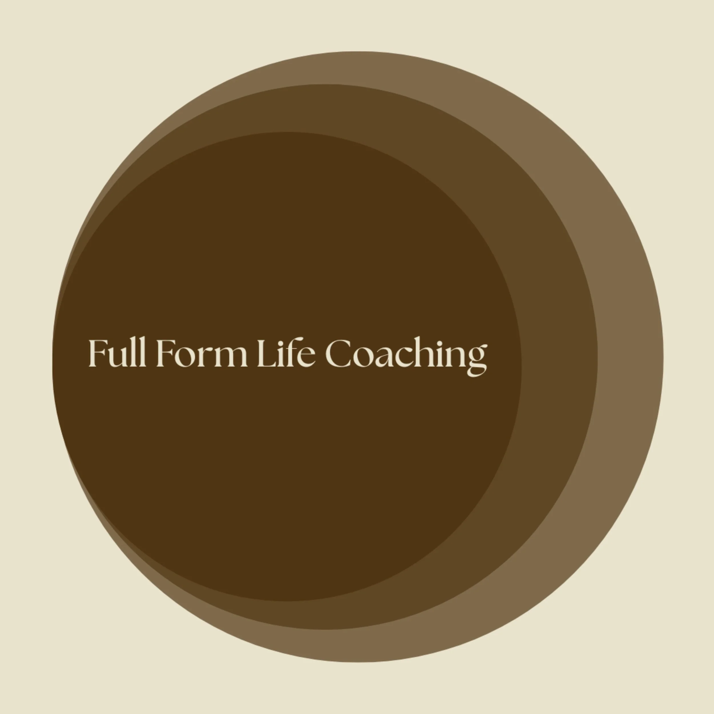 A circular brown moon logo of Full Form Life Coaching. 