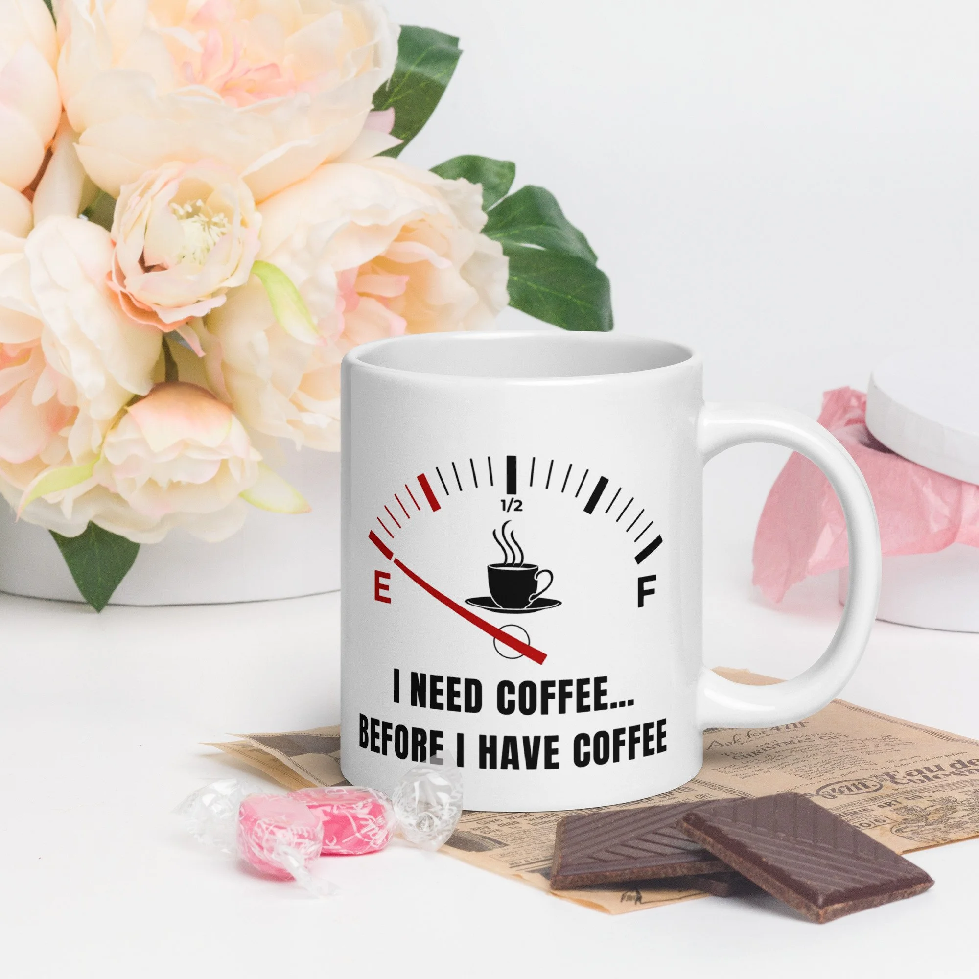 I Need Coffee Before Coffee - Meter White Mug
