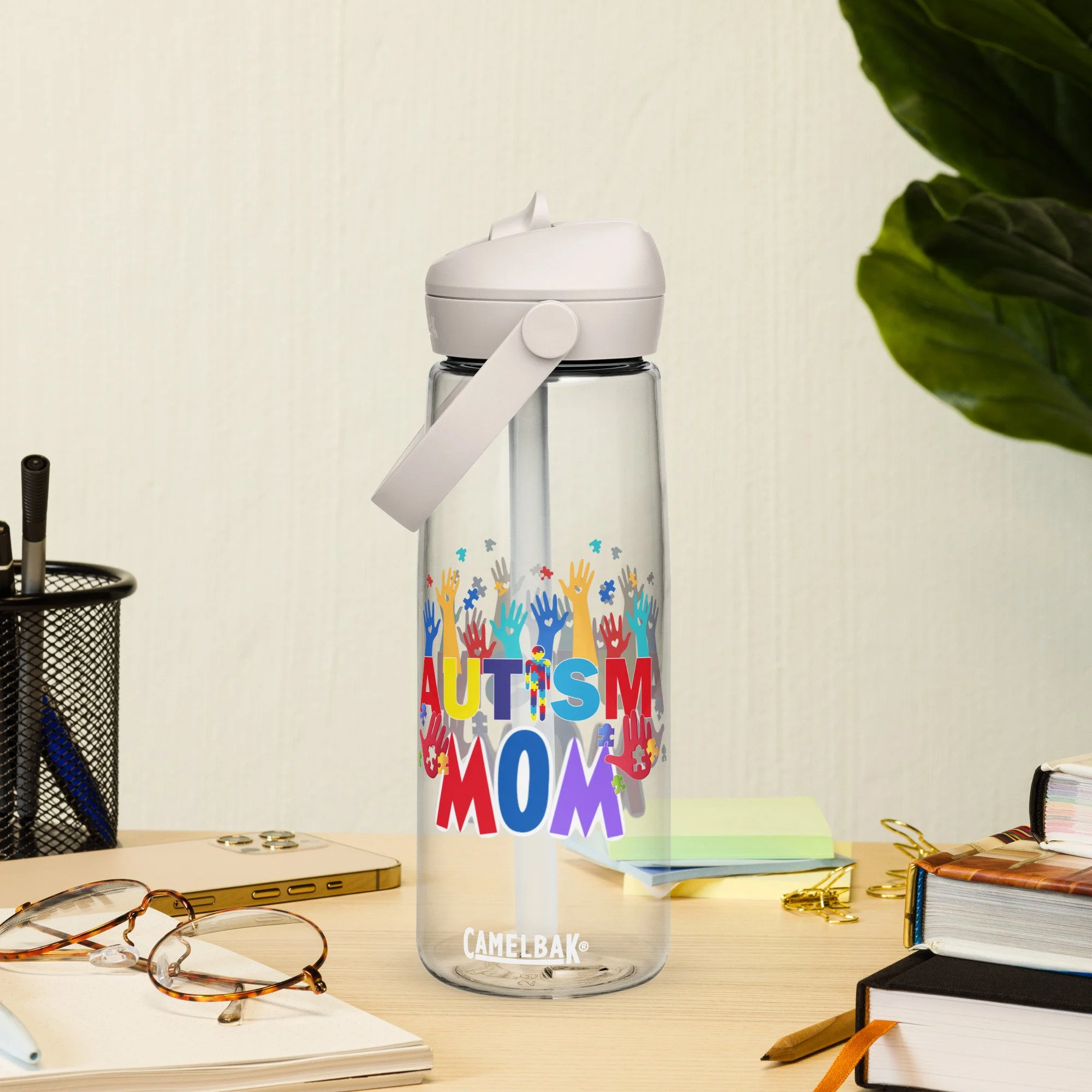 Autism MOM Flip Straw Water Bottle