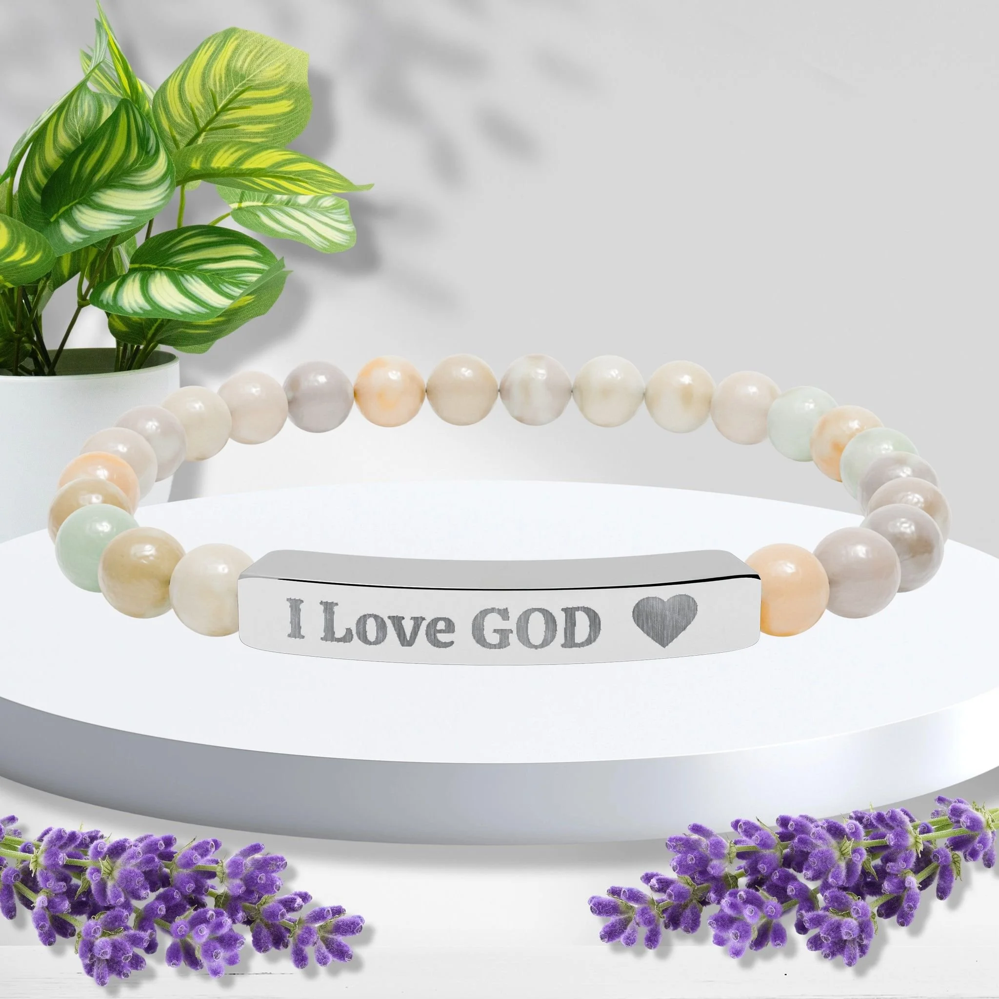 Engraved “I Love GOD” Natural Stone Bracelet